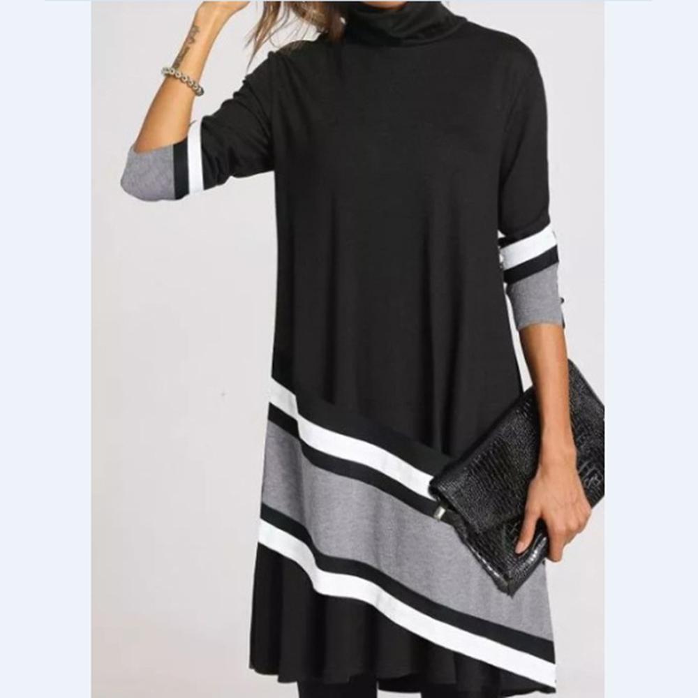 Higolot™ Printed High Neck Long Sleeve Loose Dress