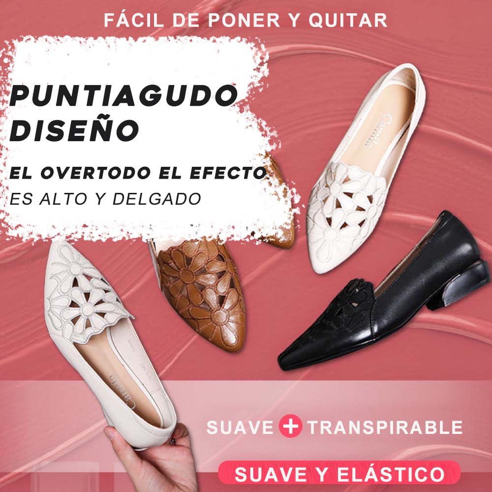 Castillotigo™ Zapatos de punta puntiaguda hueca de cuero transpirable para damas de verano