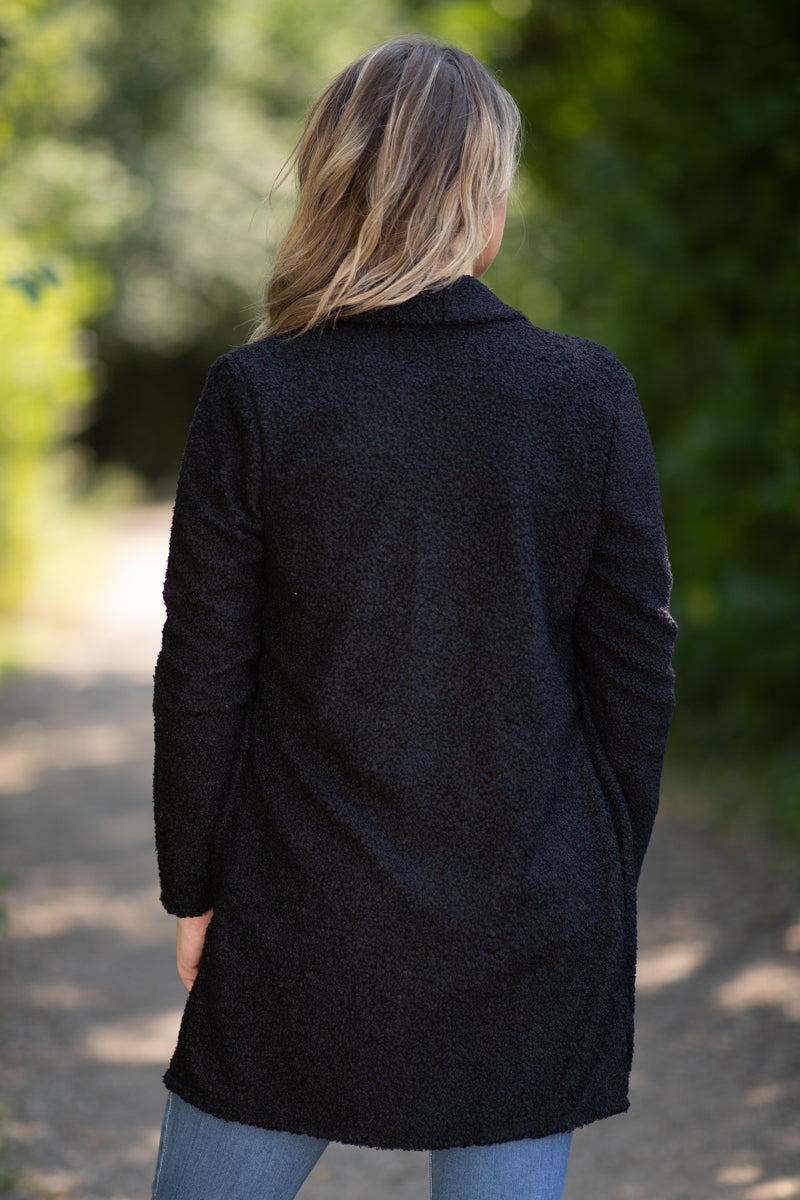 Black Sherpa Waterfall Collar Cardigan