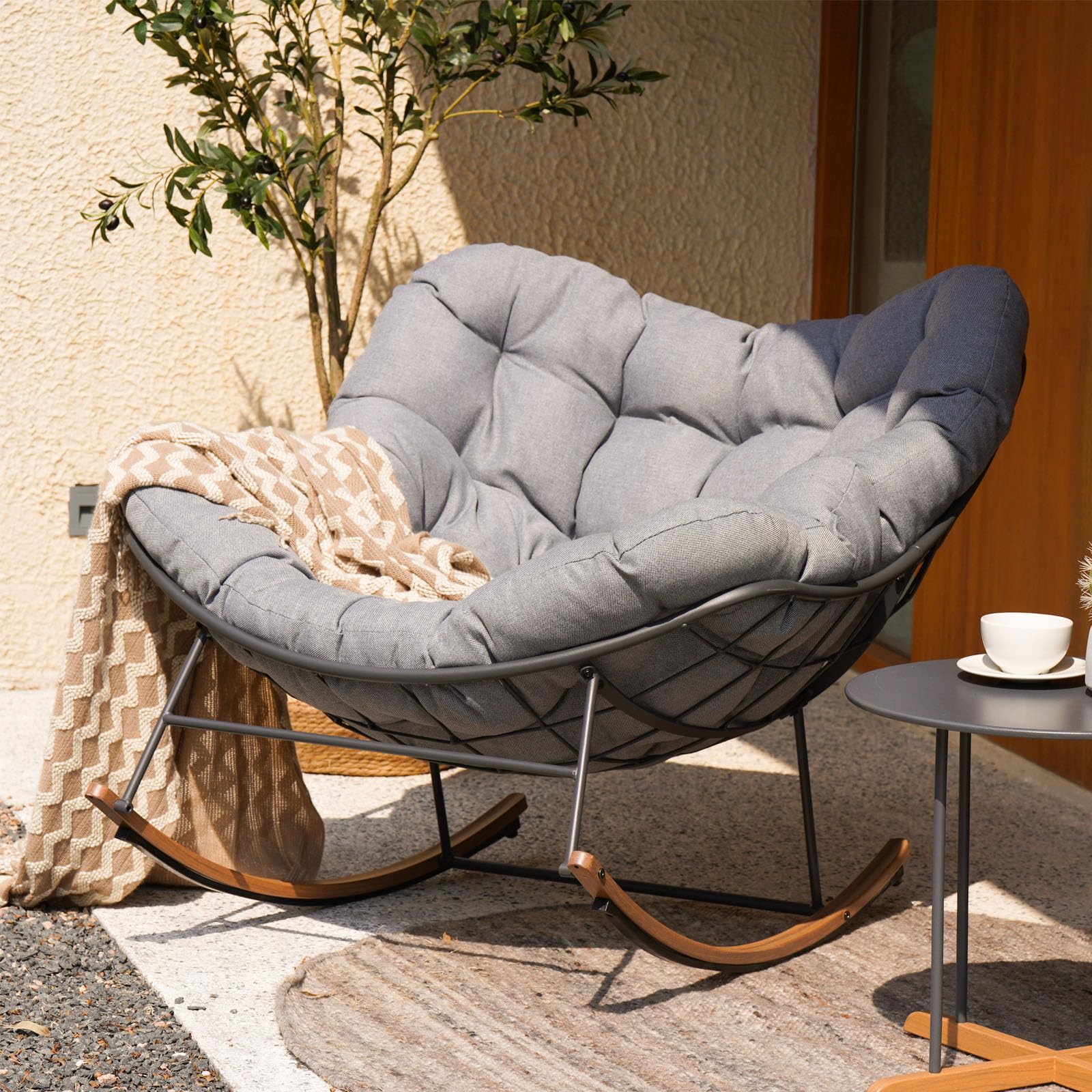 Gran terraza salón mecedora silla de lectura-con cojín