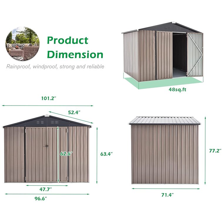 8 Ft. W x 6 Ft. D Metal Storage Shed
