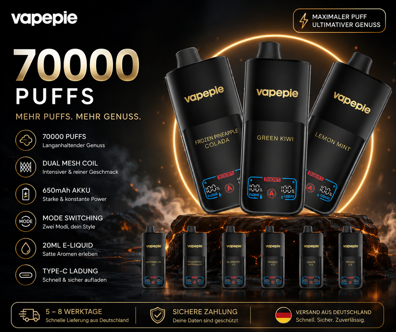 5,0% Intensität – VAPEPIE Titan (70.000 Einheiten) – Unser Spitzenreiter