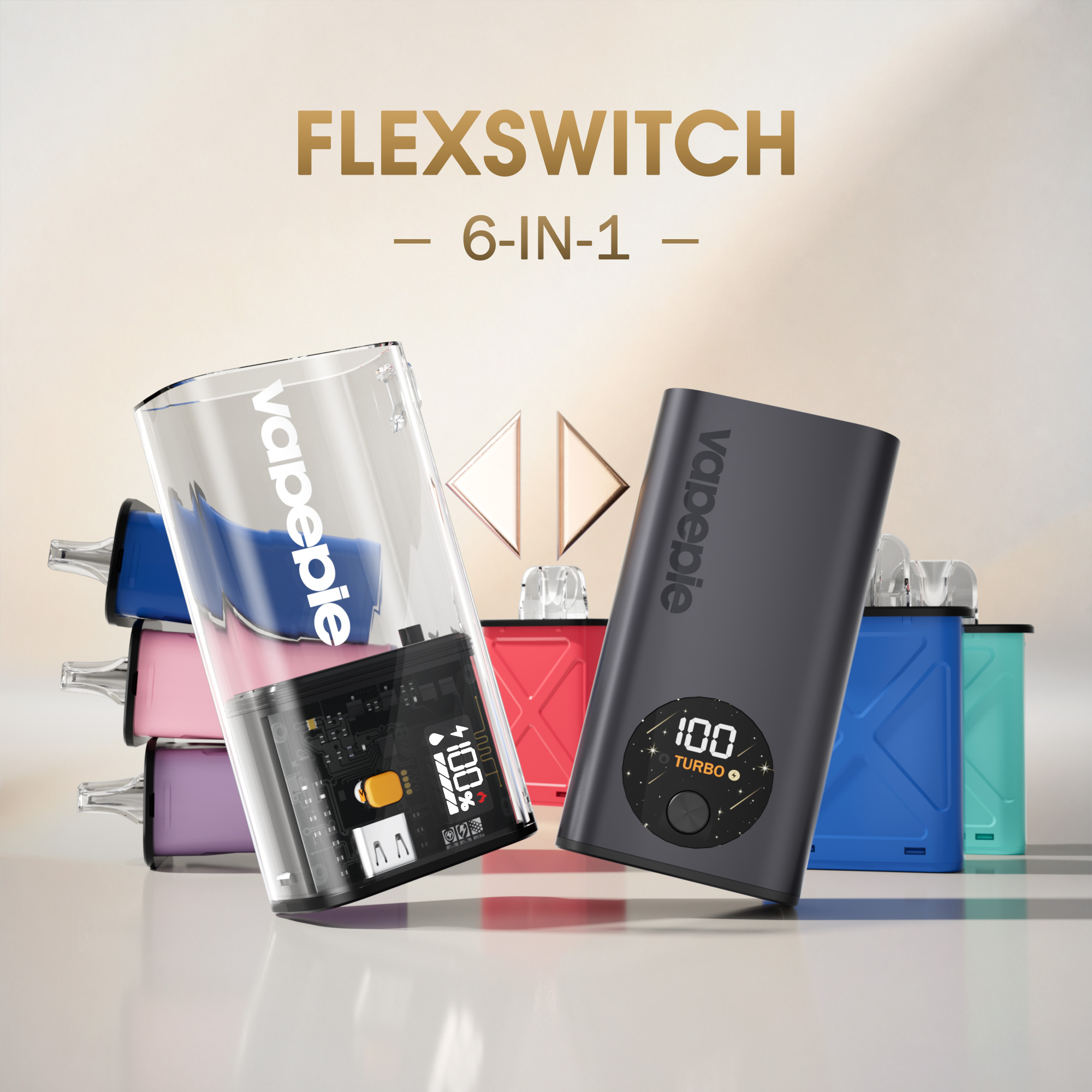 【Pod-Kit Sparpaket】Vapepie FlexSwitch 6-in-1-Pod-System 60.000 Puffs – Günstiges Pod-Kit mit vielen Optionen