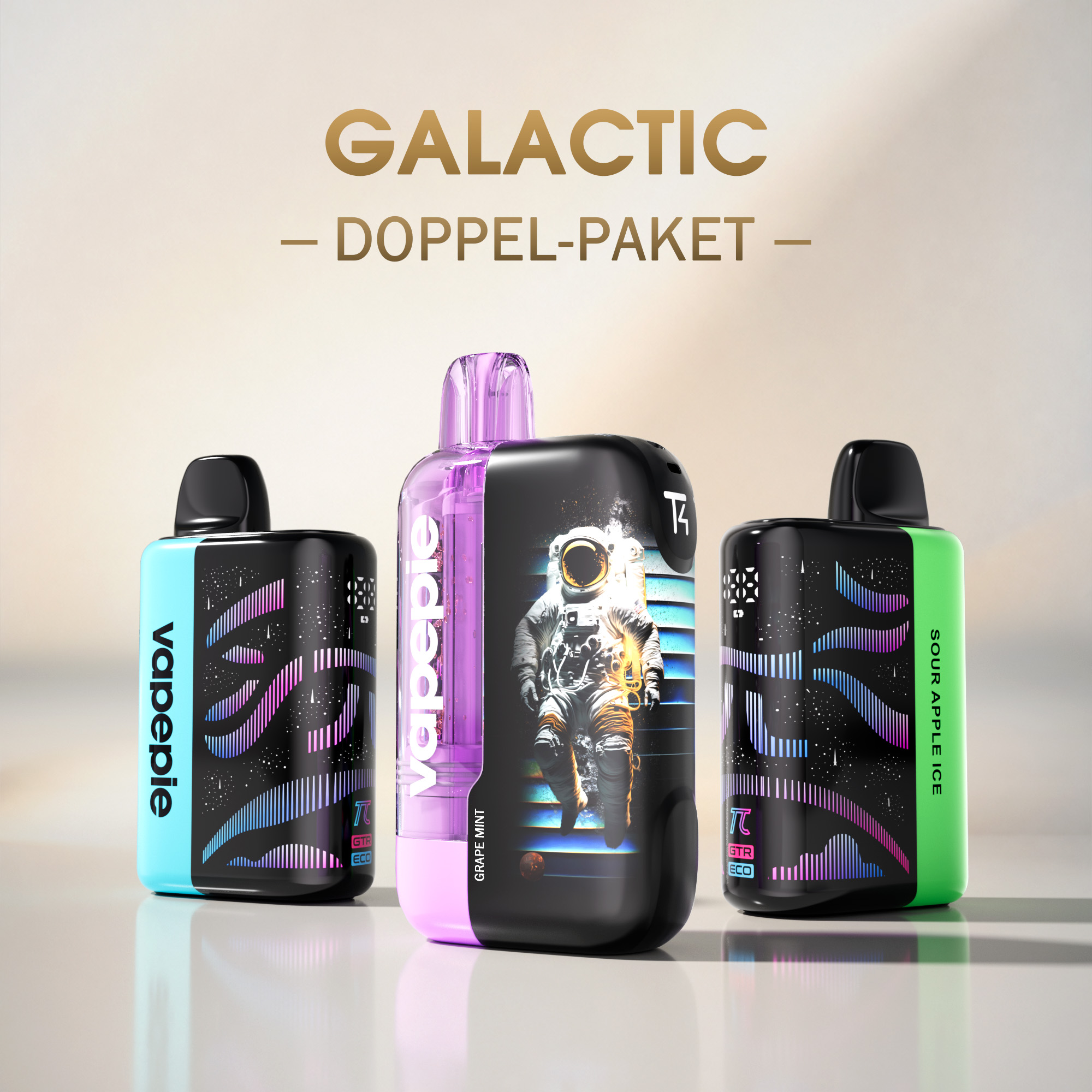 【Sparpaket】 Vapepie Galactic Duo Plus 100.000 Puffs (2x Galactic Gleam & 1x Ultra Phantom) Einweg-Vape