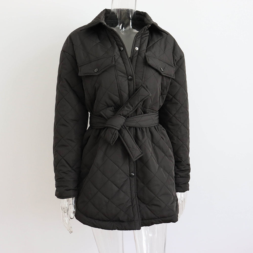 Castillotigo™ Nueva chaqueta acolchada con bolsillo de solapa de botonadura simple de invierno para mujer con cuadros