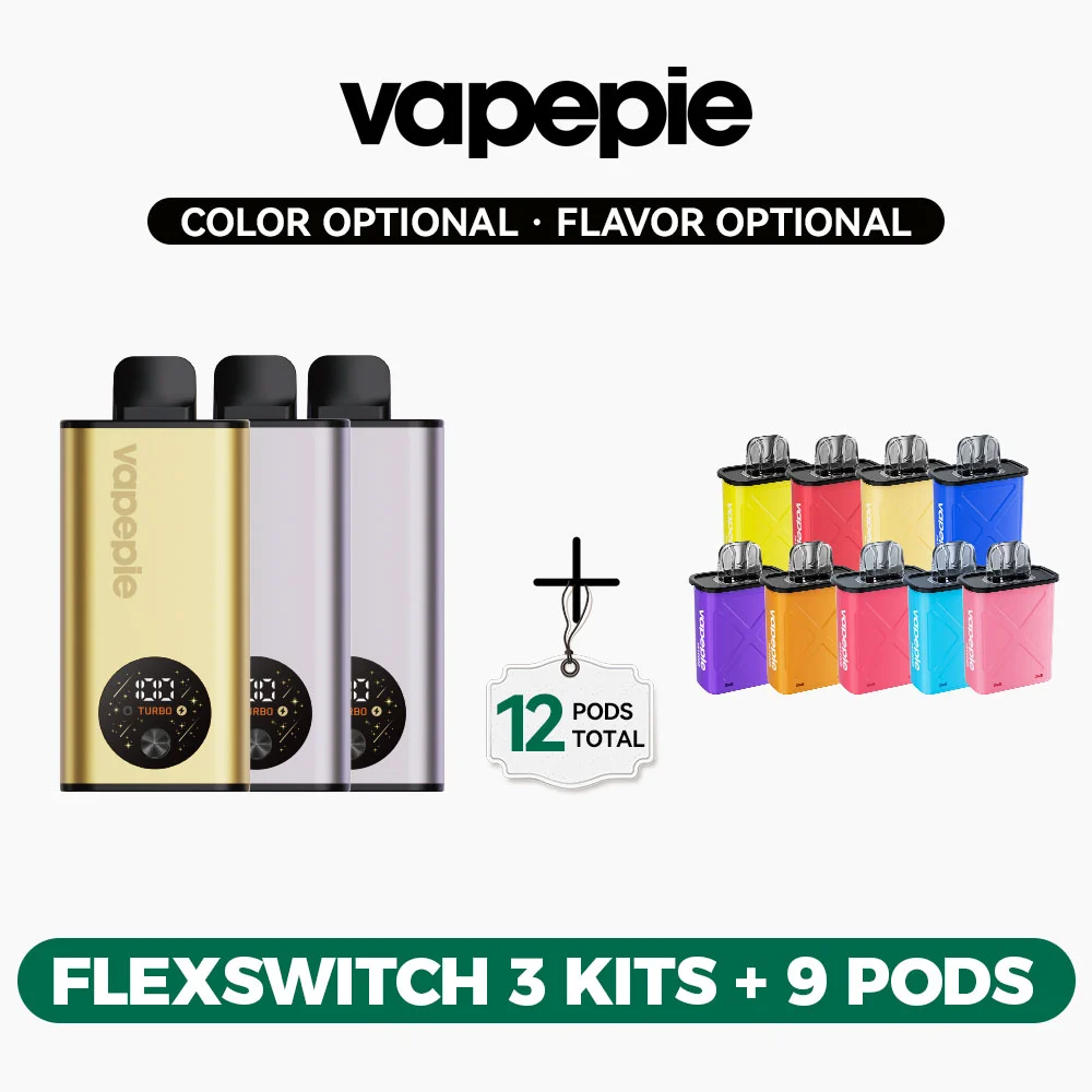 【3 Kits + 9 Pods】Vapepie FlexSwitch 10000 Puffs Replacement Pods | Total 120K Puffs Per Set
