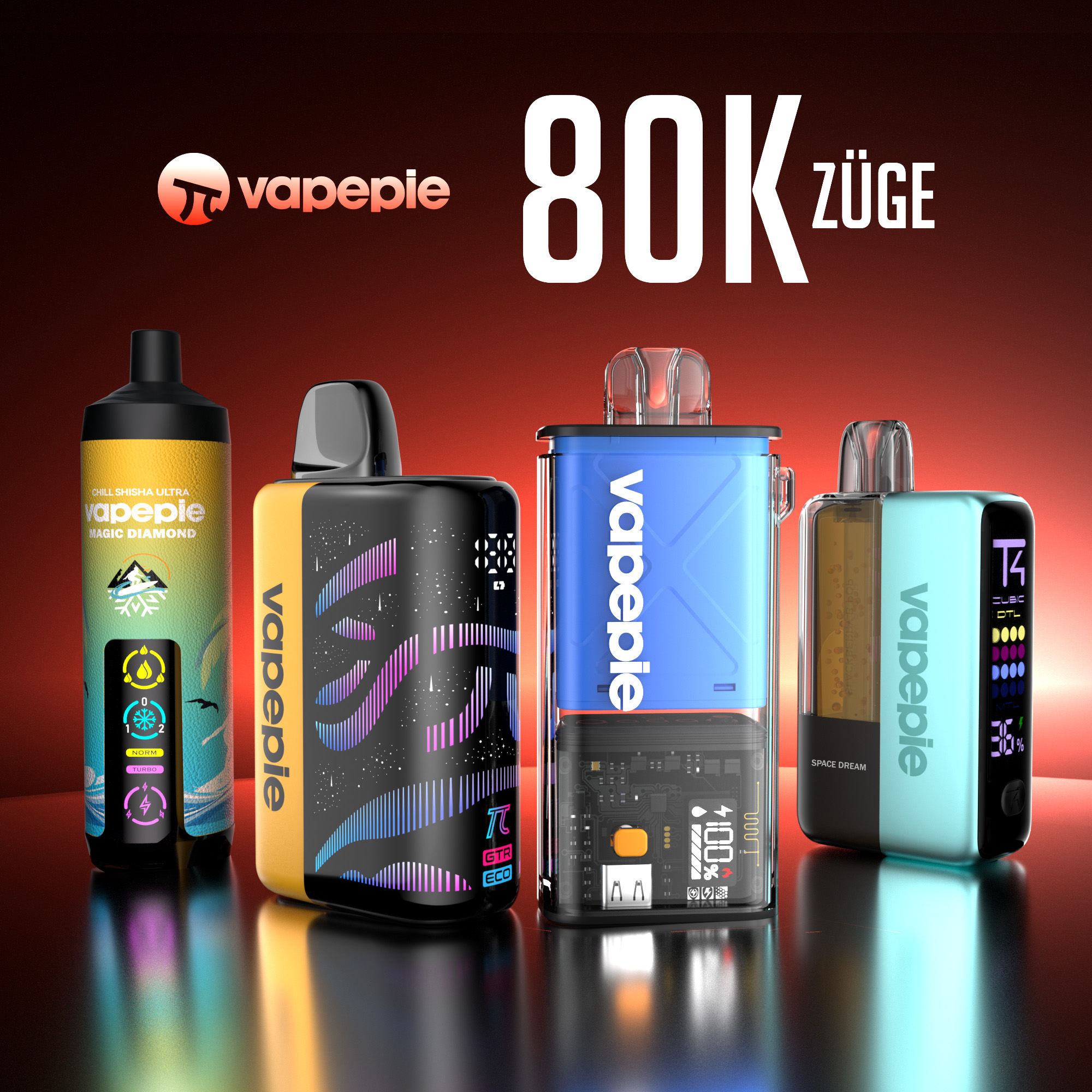 【Versorgung für 6 Monate】Ultimatives VAPEPIE Set für ein halbes Jahr – Ein Gerät mit 20k, eines mit 35k, eines mit 10k und eines mit 15k