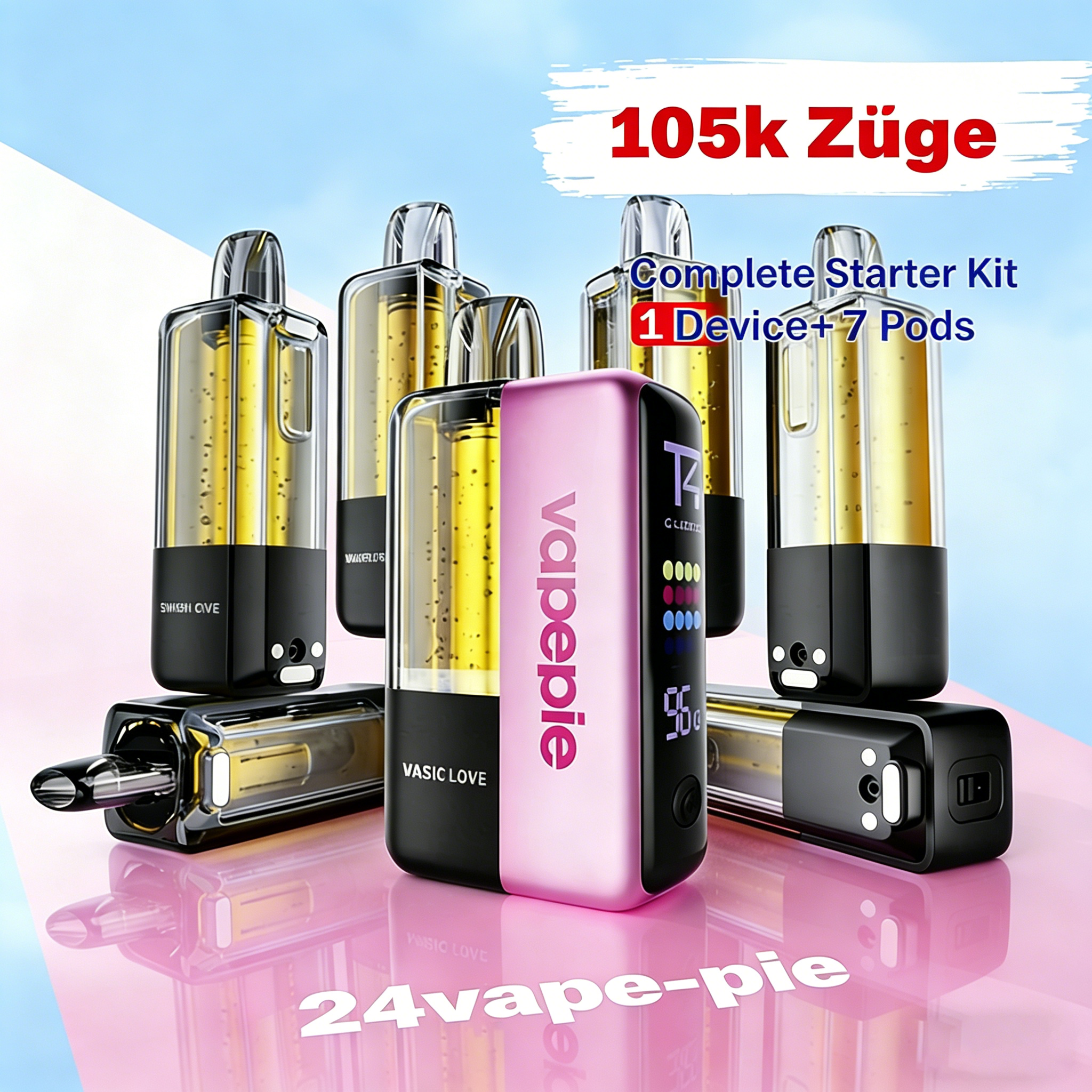 Vapepie Ultra X Komplett-Starterkit 105.000 Züge | 1 wiederaufladbares Gerät + 7 Pods Set