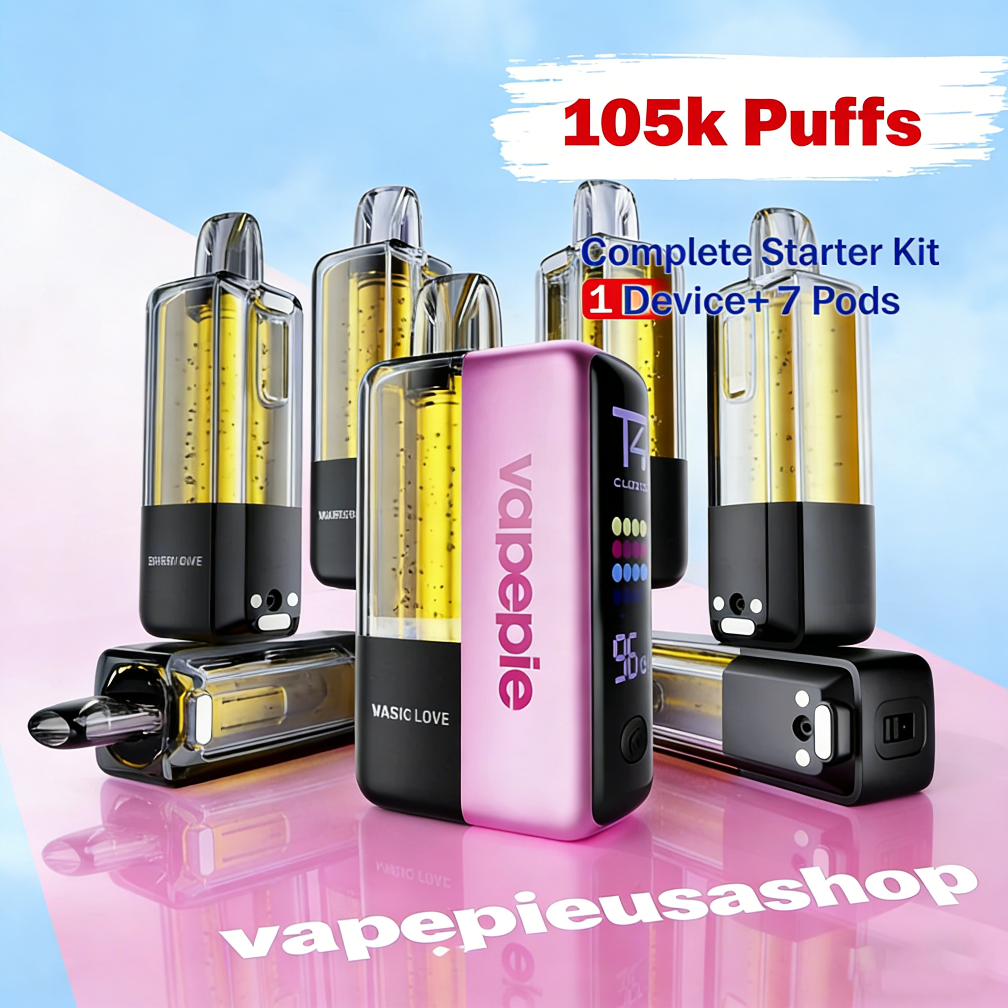 EU Vapepie Ultra X Complete Starter Kit 105k Puffs | 1 Rechargeable Device + 7 Pods Bundle Vape