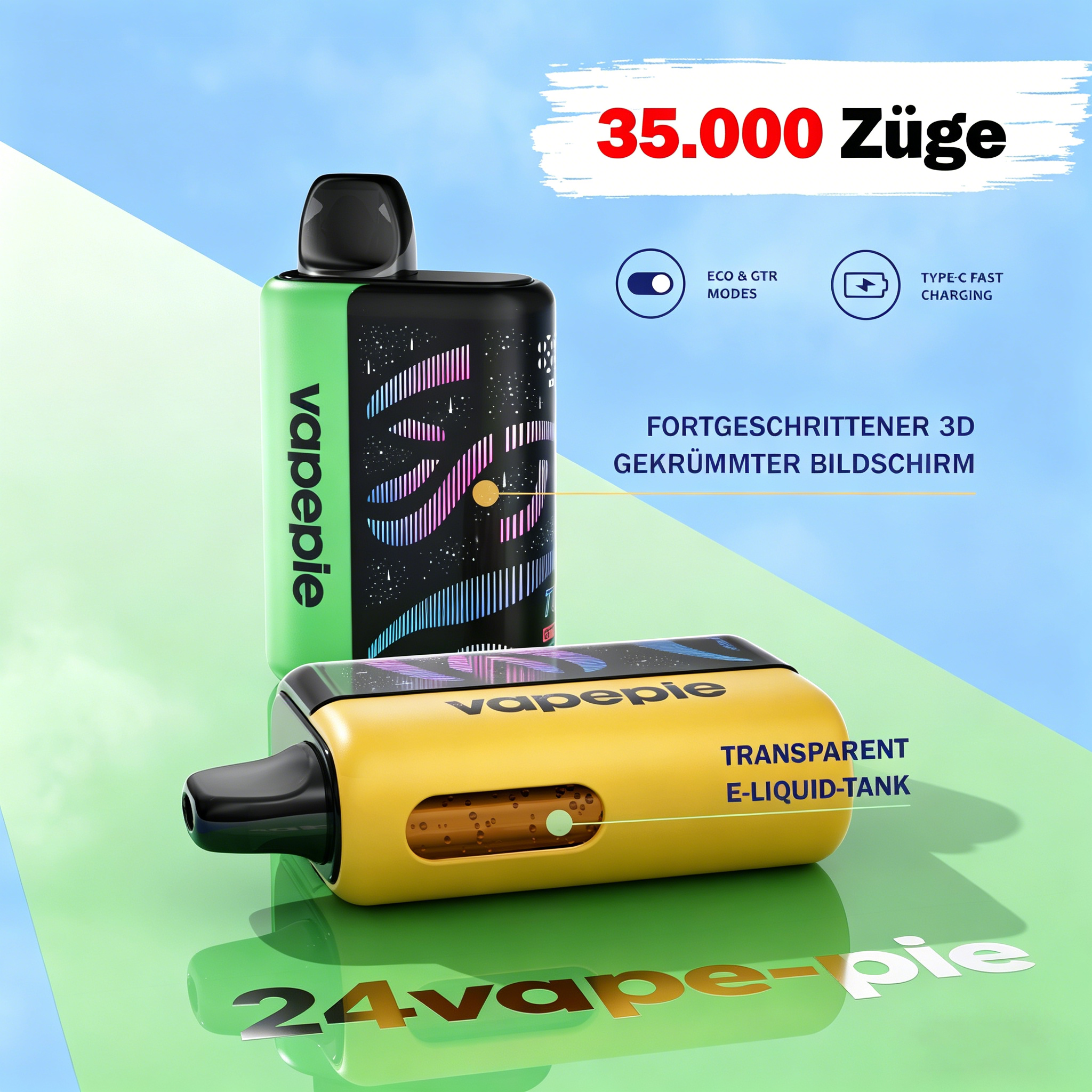 Vapepie Galactic Gleam 35.000 Züge Vape · Sanftes MTL-Einweg-Vape mit 3D-Kosmos-Display