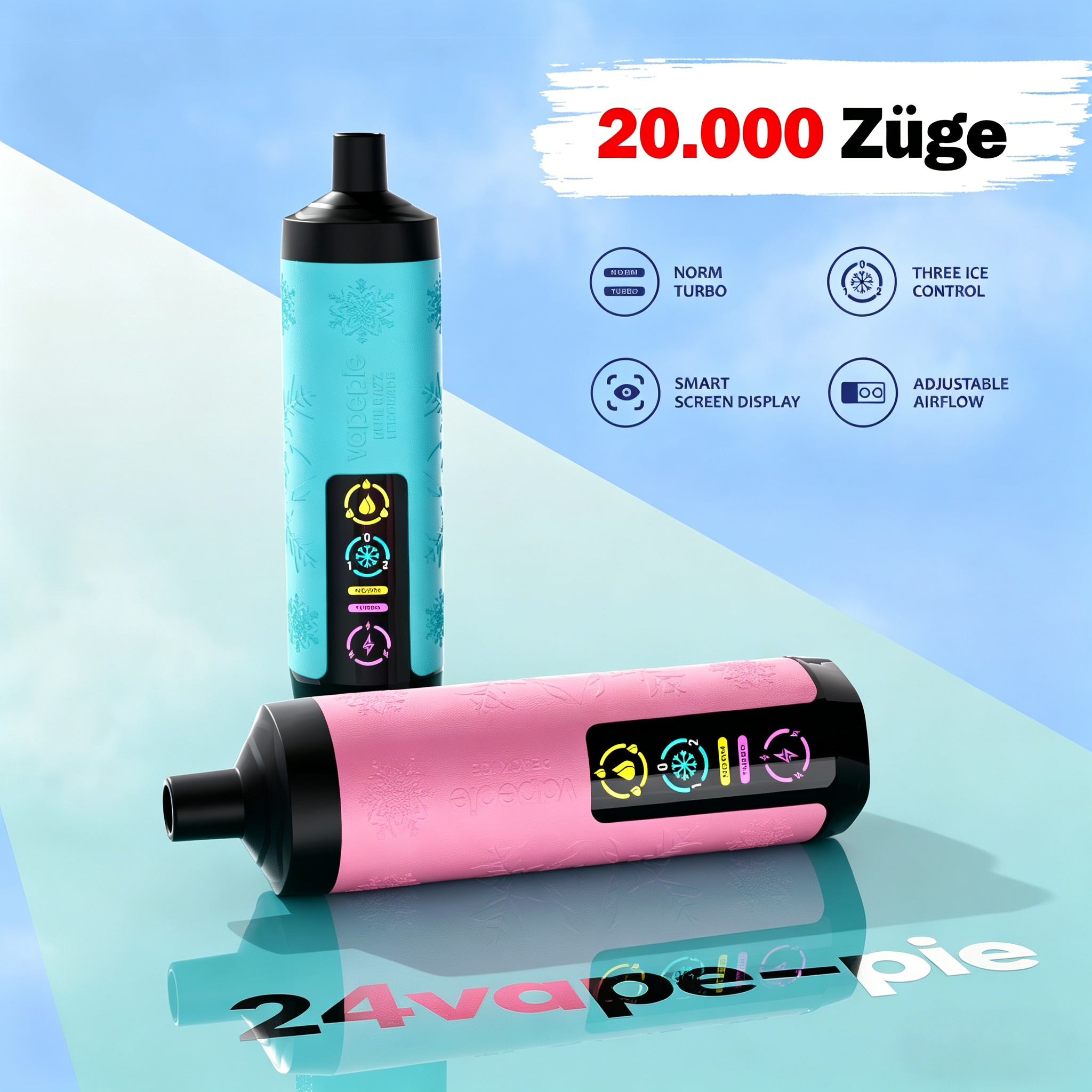 Vapepie AirRush 20.000 Züge Vape · Ice Blast Menthol Einweg-Vape mit Eis-Regelung