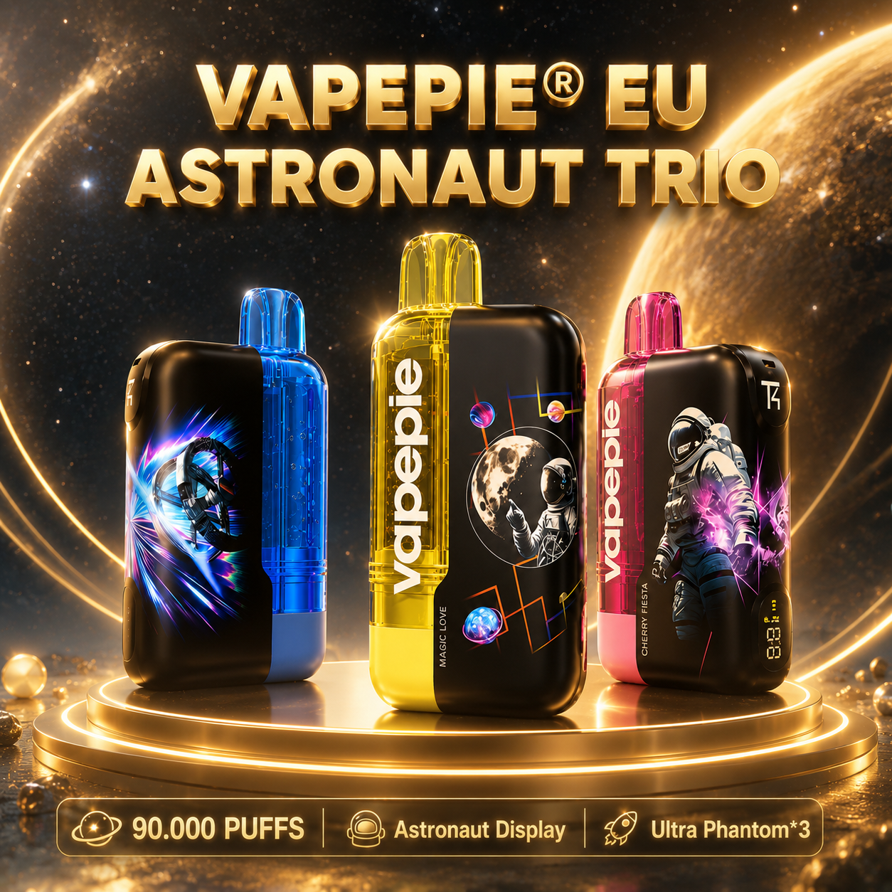 【Sparpaket】 Vapepie Trio Astronauten-Paket 90.000 Puffs (3x Ultra Phantom) Einweg-Vape