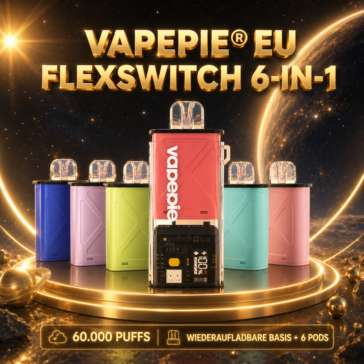 【Pod-Kit Sparpaket】Vapepie FlexSwitch 6-in-1-Pod-System 60.000 Puffs – Günstiges Pod-Kit mit vielen Optionen