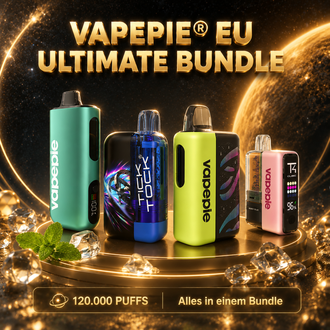 【Sparpaket】 Vapepie Ultimate Pack 120.000 Puffs (Big Empire & Galactic Gleam & Ultra Phantom & Ultra X) Einweg-Vape
