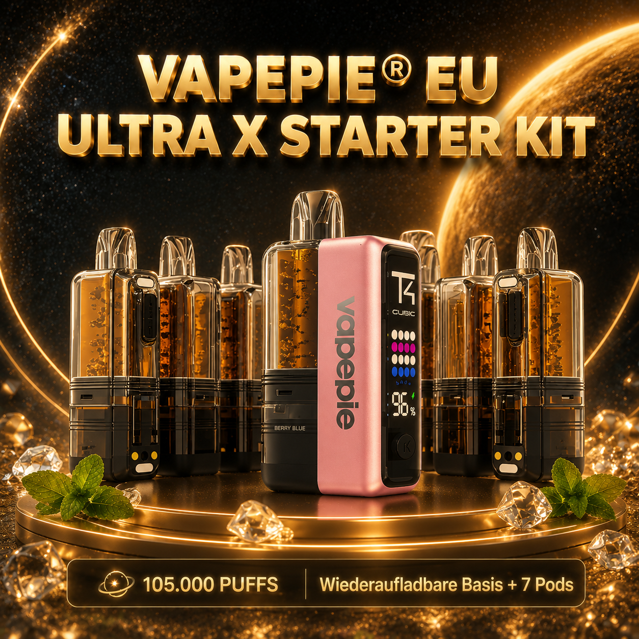 【Pod-Kit Sparpaket】 Vapepie Ultra X 7-in-1 Pod Mod Kit 105.000 Puffs – Das beste Pod-System mit 7 Pods