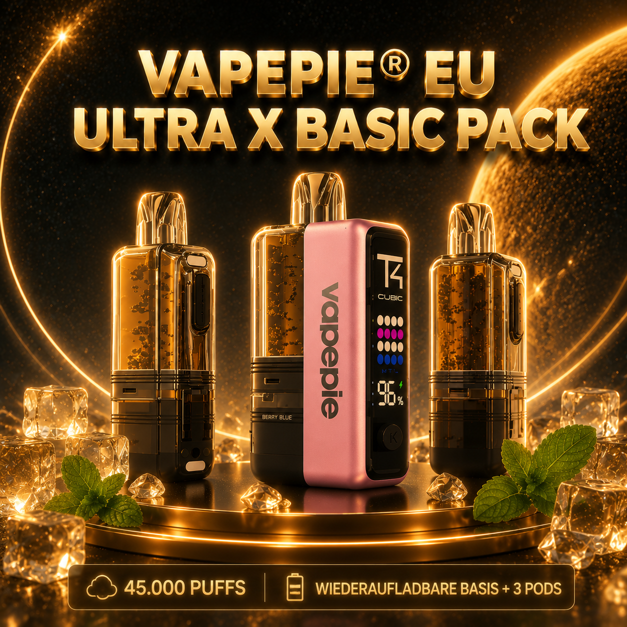 【Pod-Kit Sparpaket】 Vapepie Ultra X Easy Pod-Gerät 45.000 Puffs – Einfaches wiederaufladbares Kit mit 3 Pods