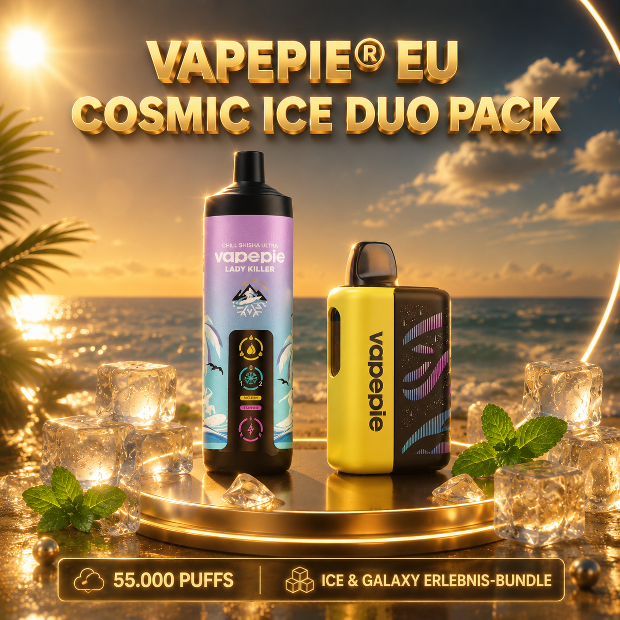 【Sparpaket】 Vapepie Cosmic Ice Duo Pack 55.000 Puffs (Galactic Gleam1 & AirRush1) Einweg-Vape