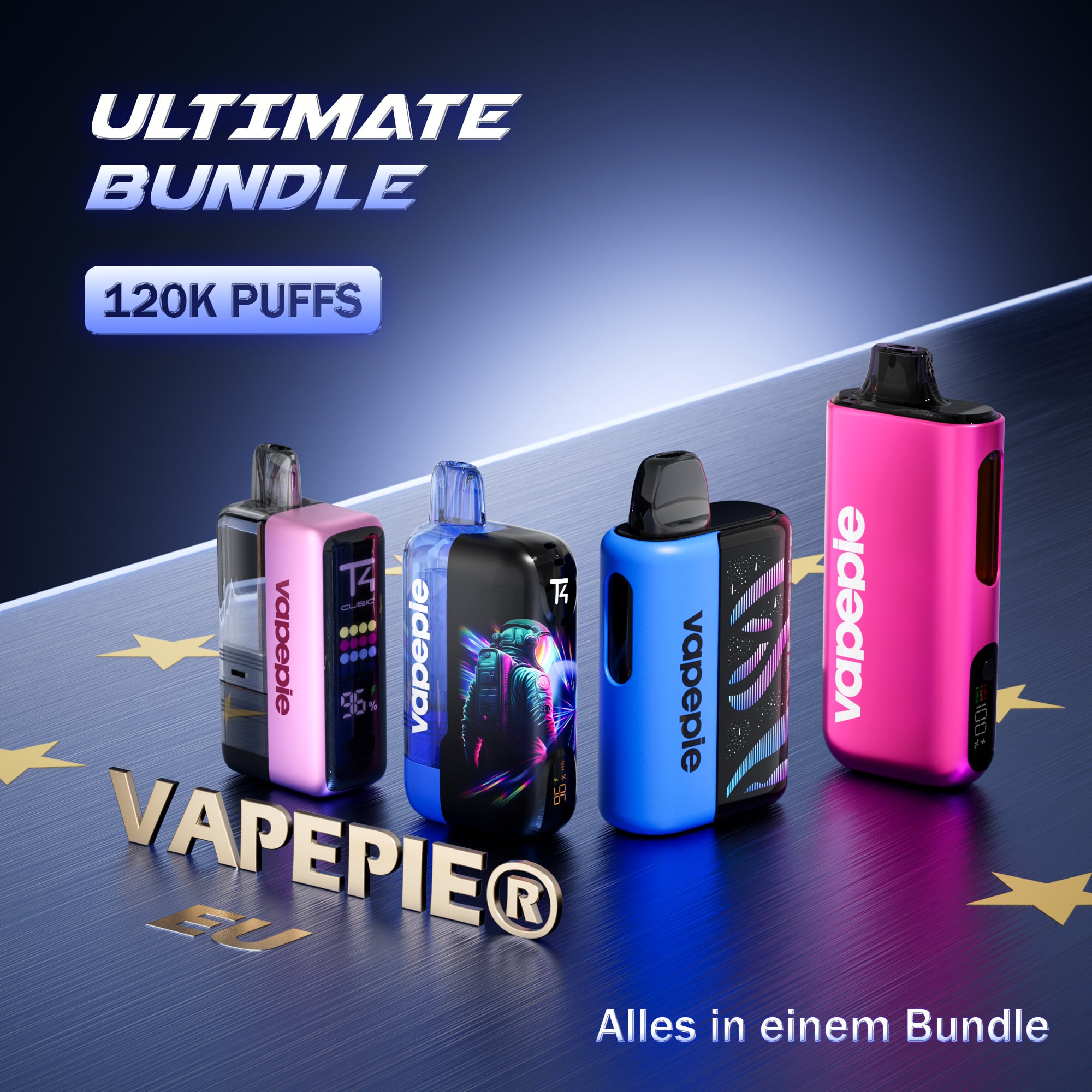 【Sparpaket】 Vapepie Ultimate Pack 120.000 Puffs (Big Empire & Galactic Gleam & Ultra Phantom & Ultra X) Einweg-Vape