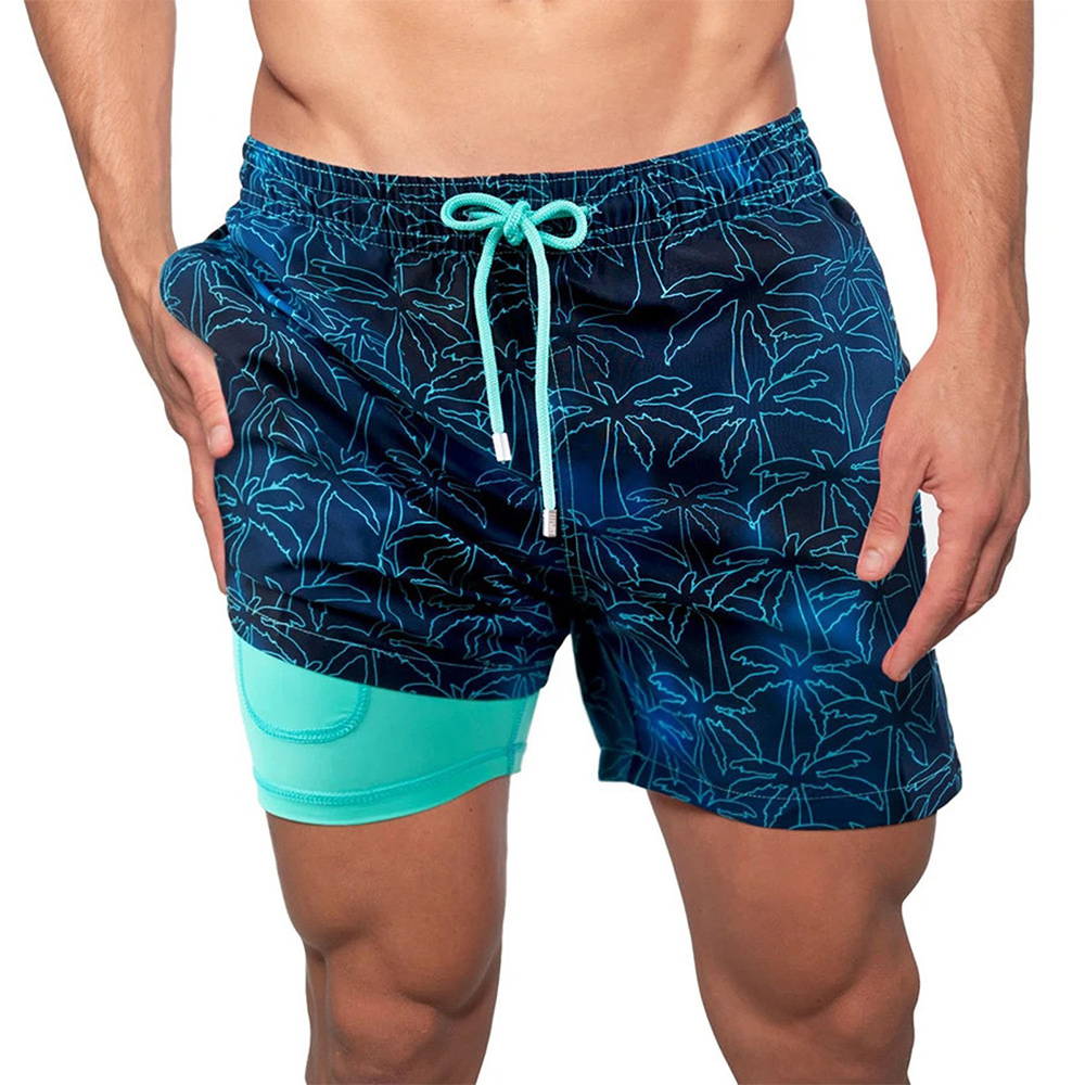 Castillotigo™ Shorts de playa de doble capa estampados para hombre