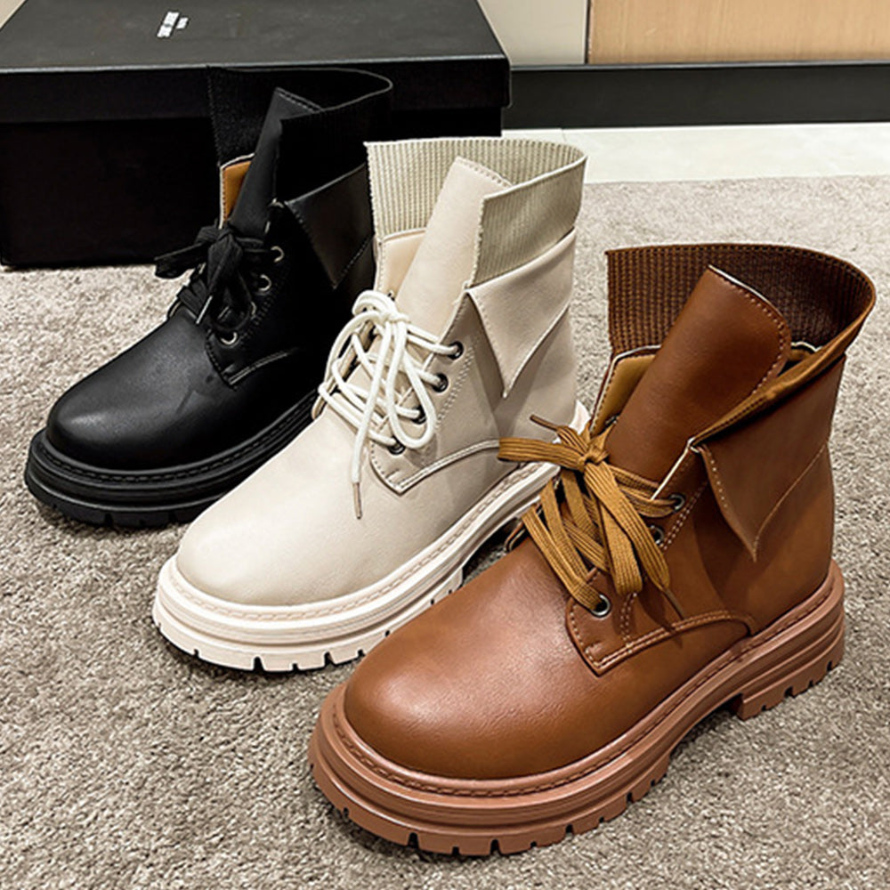 Castillotigo™ Otoño e Invierno Moda Mujer Retro Casual Suela Gruesa Cordones Botas Martin