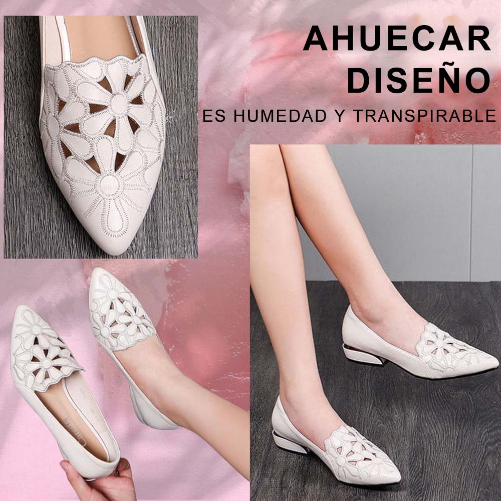 Castillotigo™ Zapatos de punta puntiaguda hueca de cuero transpirable para damas de verano