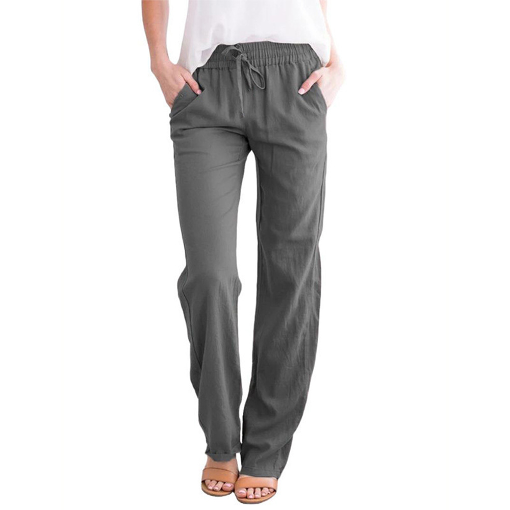 Castillotigo™ Pantalones de pierna ancha casuales sueltos con cordón de color sólido para mujer