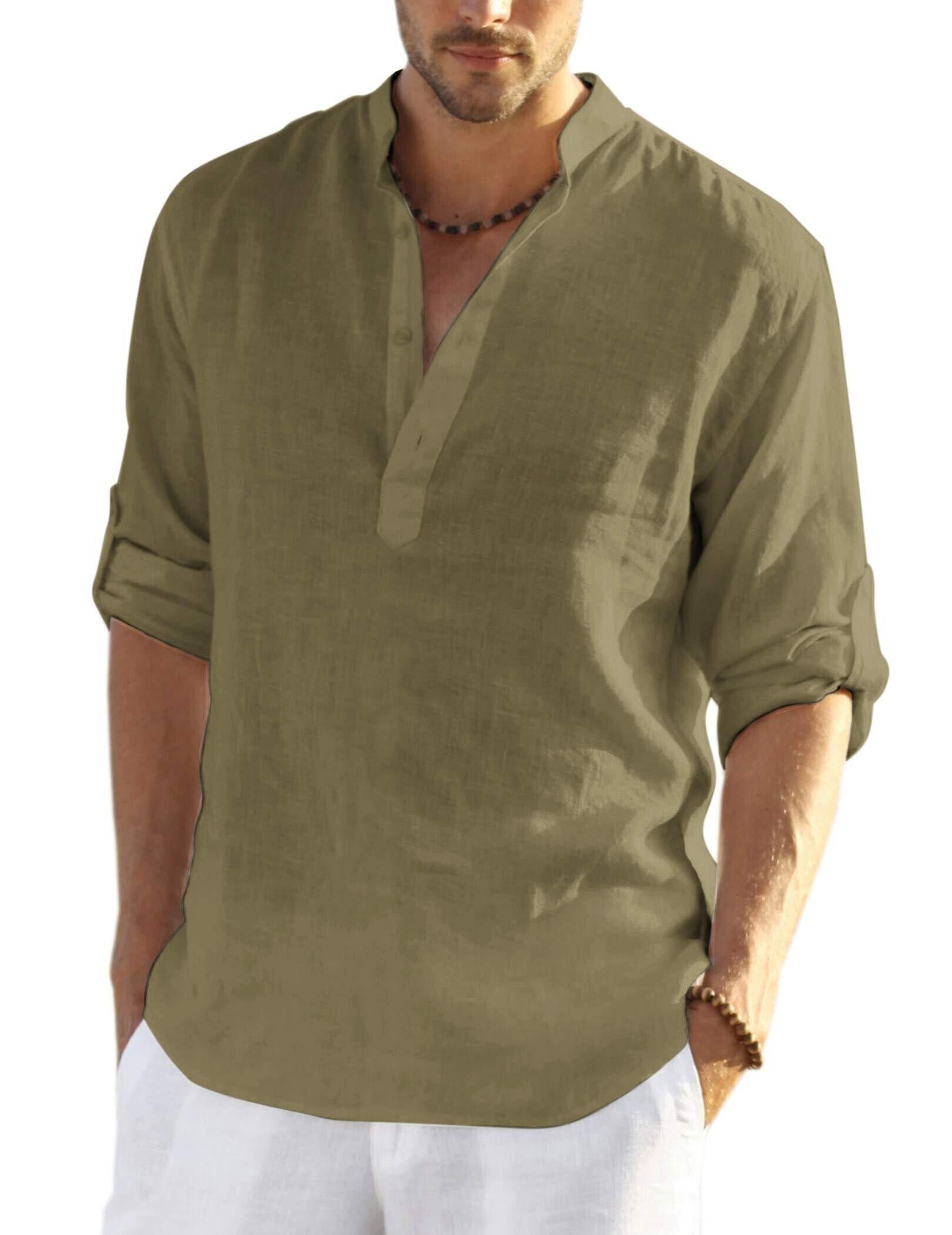 🔥Last Day Promotion 50% OFF🔥--2022 Men's Cotton Linen Henley Shirt Long Sleeve Hippie Casual Beach T Shirts - Buy 2 free shipping