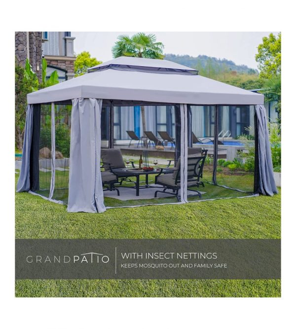 10ft×13ft Gazebo for Patios Outdoor Gazebo with Mosquito Netting and Curtains Outdoor Patio Canopy for Deck Backyard Garden Lawns