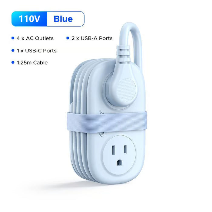 Travel Power Strip,4 Outlets 2 USB Ports (1 USB C) with 4FT Wrapped Short Extension Cord Small Power Strip