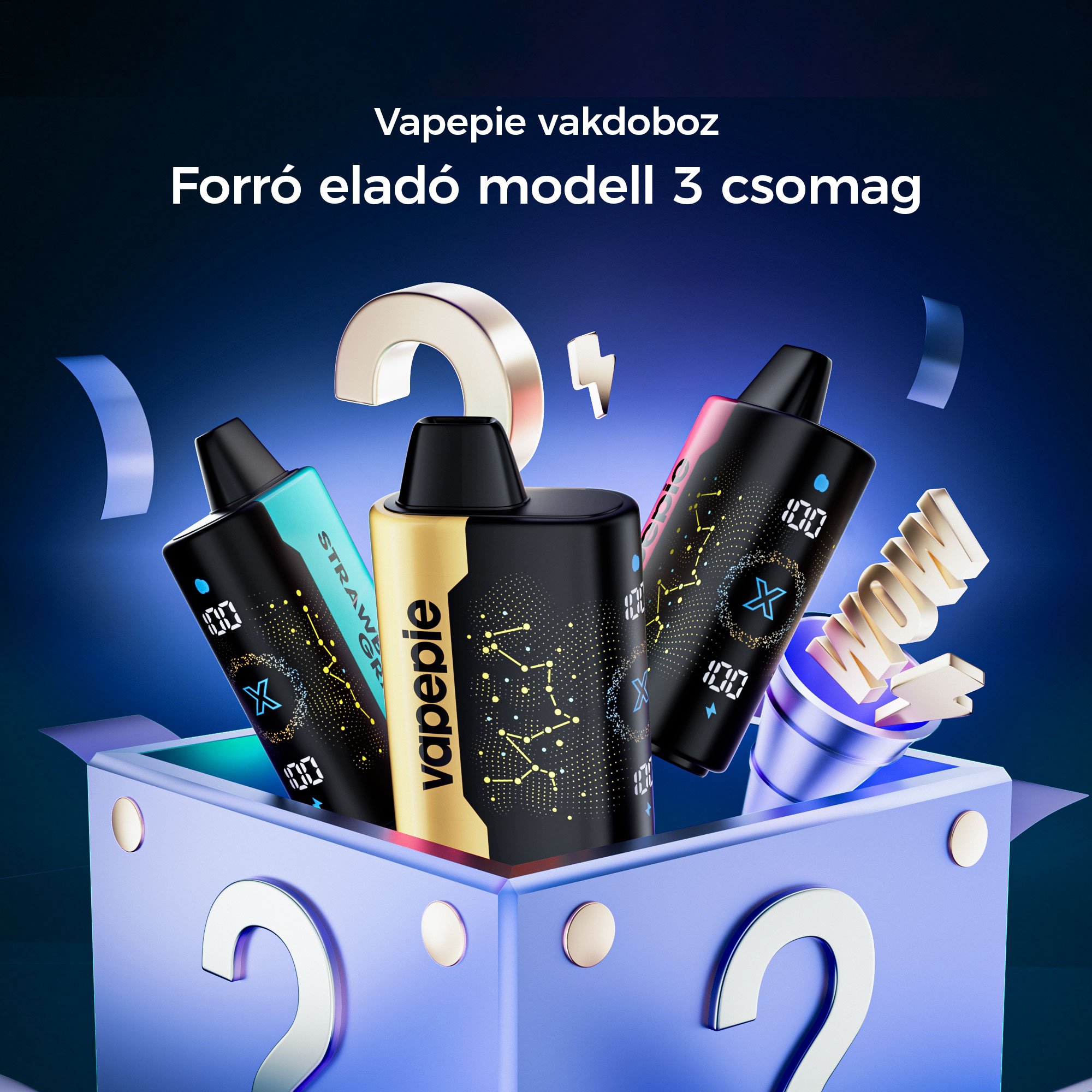 🎁 3 db-os titokdoboz – VAPEPIE 25000 PUFFS - Star Sky Curved Screen! meglepetéscsomag