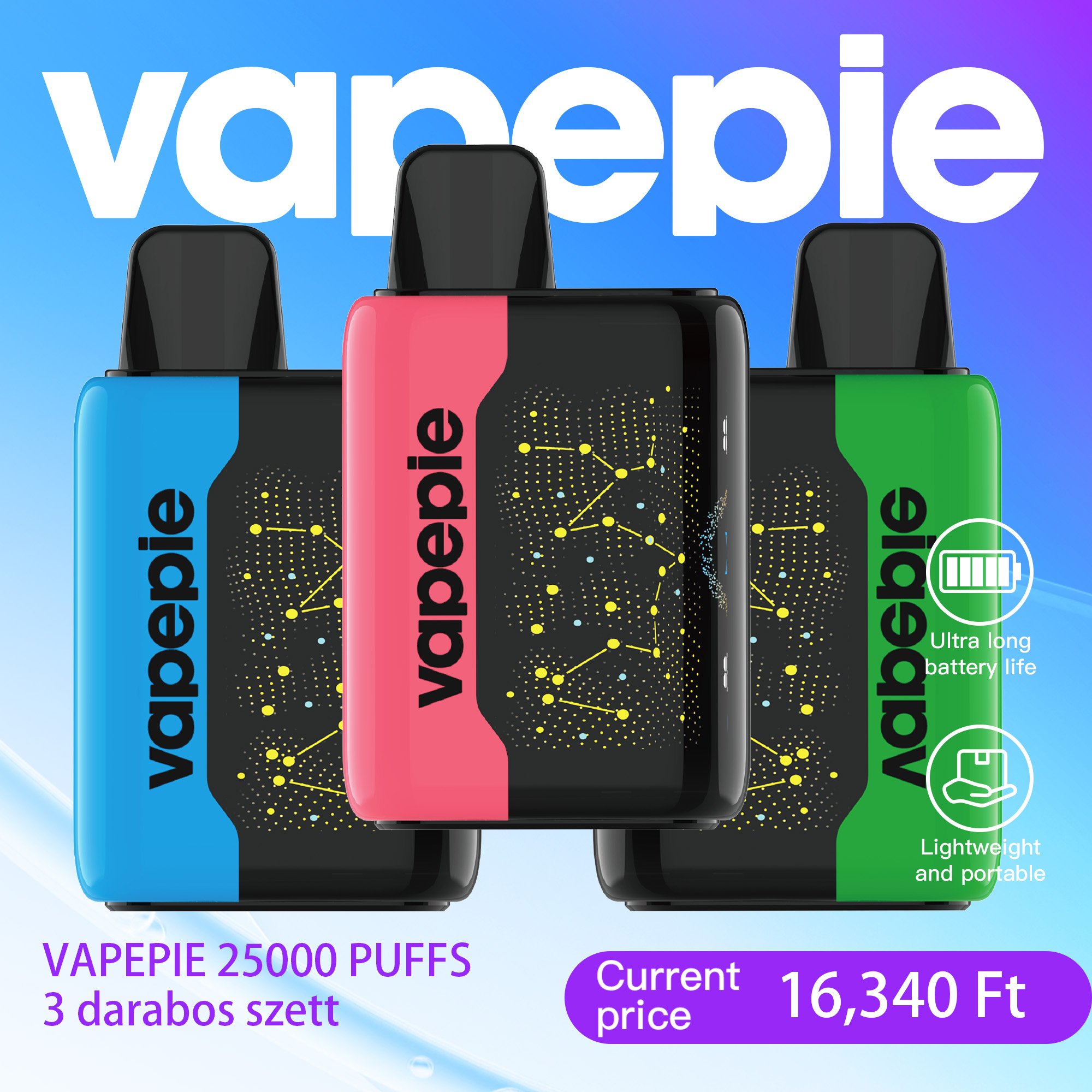 🏆VAPEPIE 25000 PUFFS –Kedvezményes 3 darabos csomag,többféle íz közül választhatsz!
