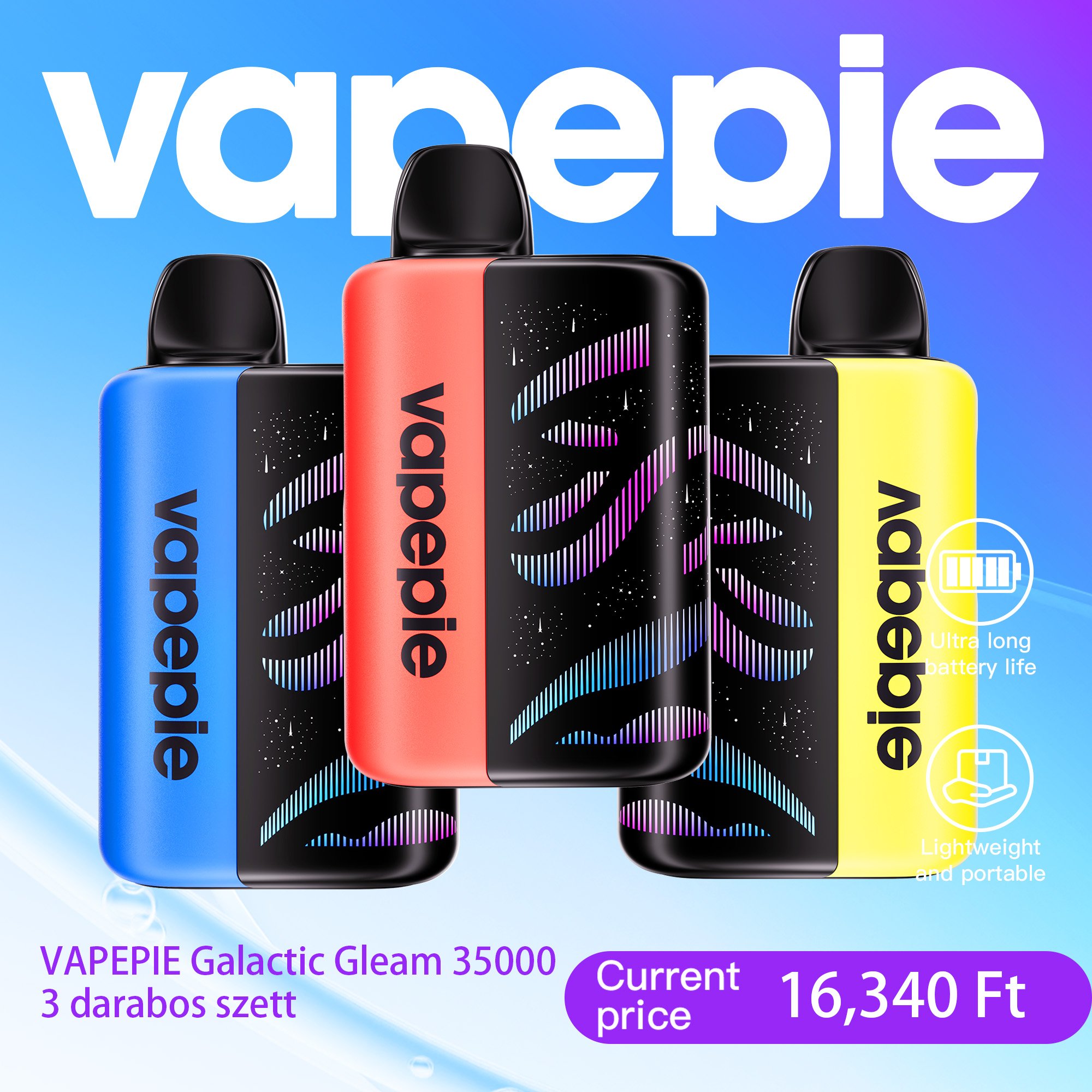 🏆VAPEPIE Galactic Gleam 35000 –Kedvezményes 3 darabos csomag,többféle íz közül választhatsz!