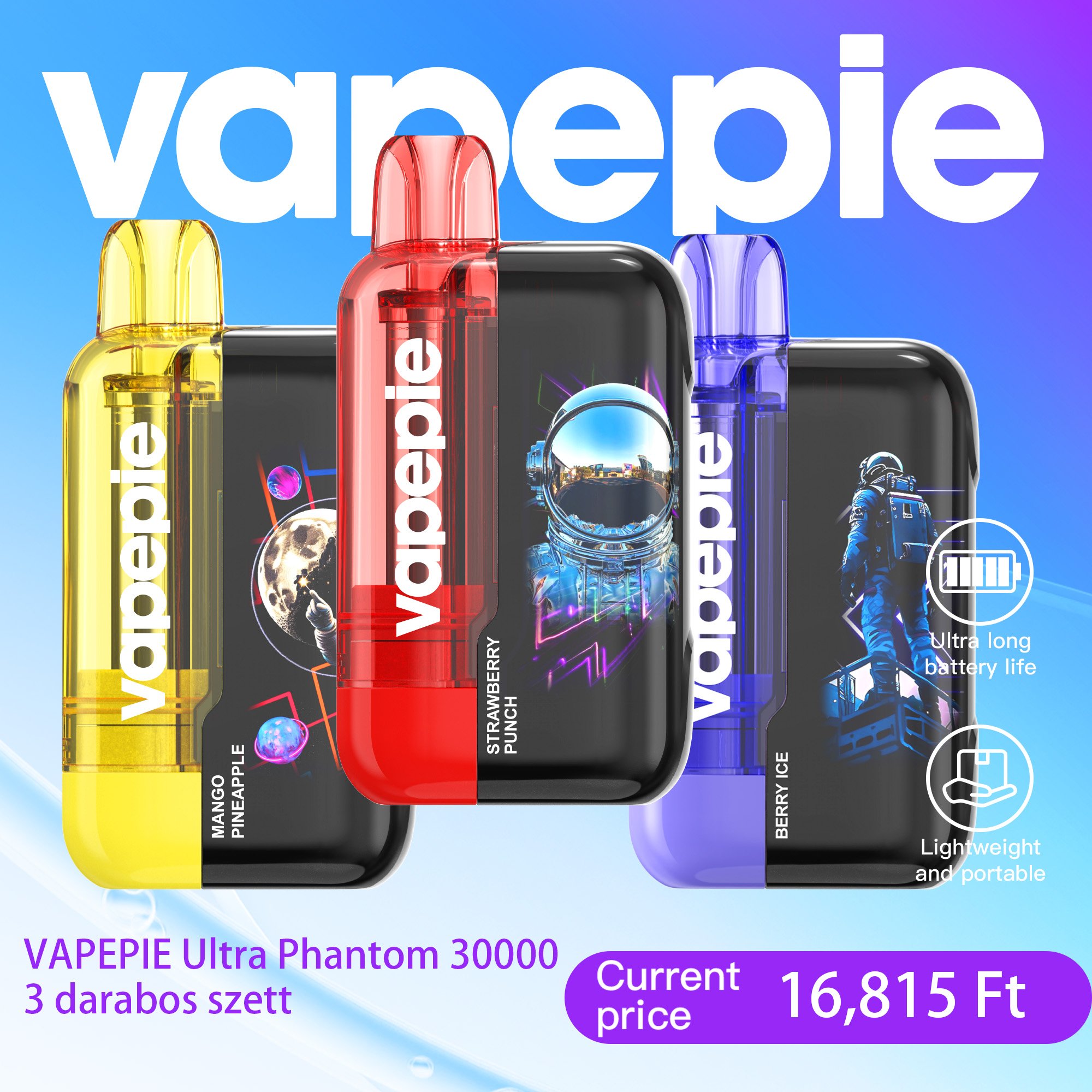 🏆VAPEPIE Ultra Phantom 30000 –Háromdarabos, választható ízesítésű szett a Vapepie-hu rajongóinak!