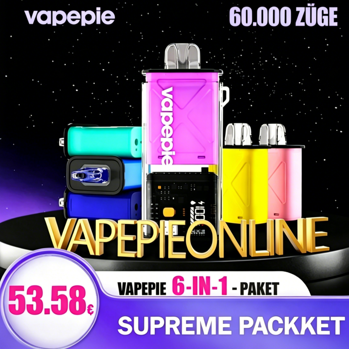 【6 Pods+1 case-10%】VAPEPIE 60000 Züge 6-in-1 Value-Paket| Schnelle Lieferung aus dem DE-Lager