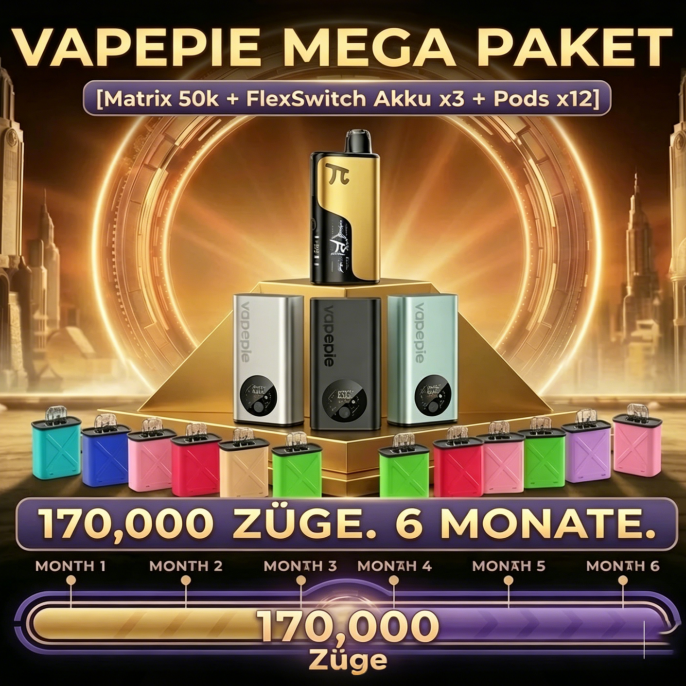 【1+3+12 case-12%】VAPEPIE Best 170.000 Smart-System Bundle | 6-Monats-Komplettset mit Matrix & FlexSwitch