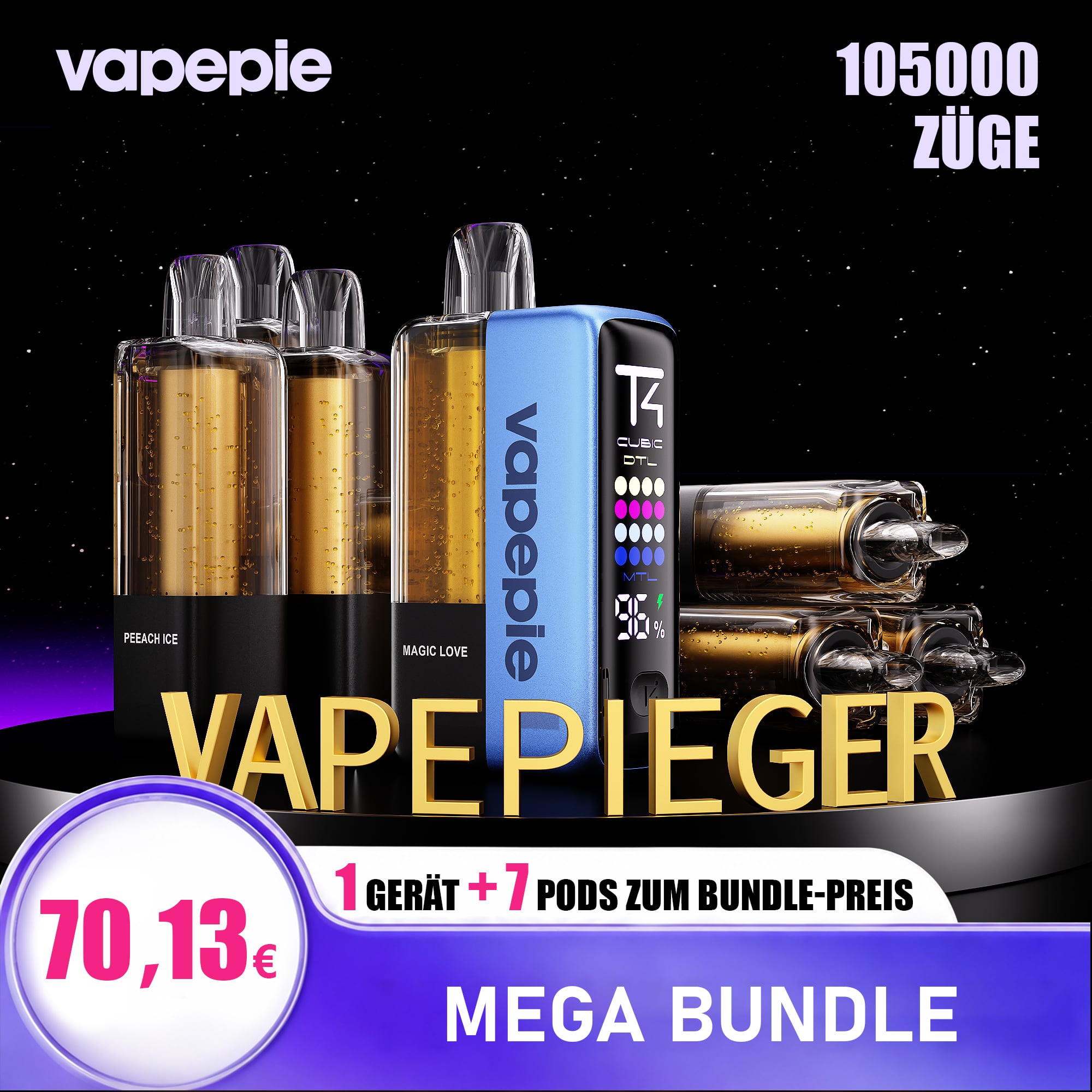 Einzelpackung (1 Stück)case -10% | 1 GERÄT 7KAPSELN VAPEPIE ULTRA X 105.000 Züge Zubehörmodul