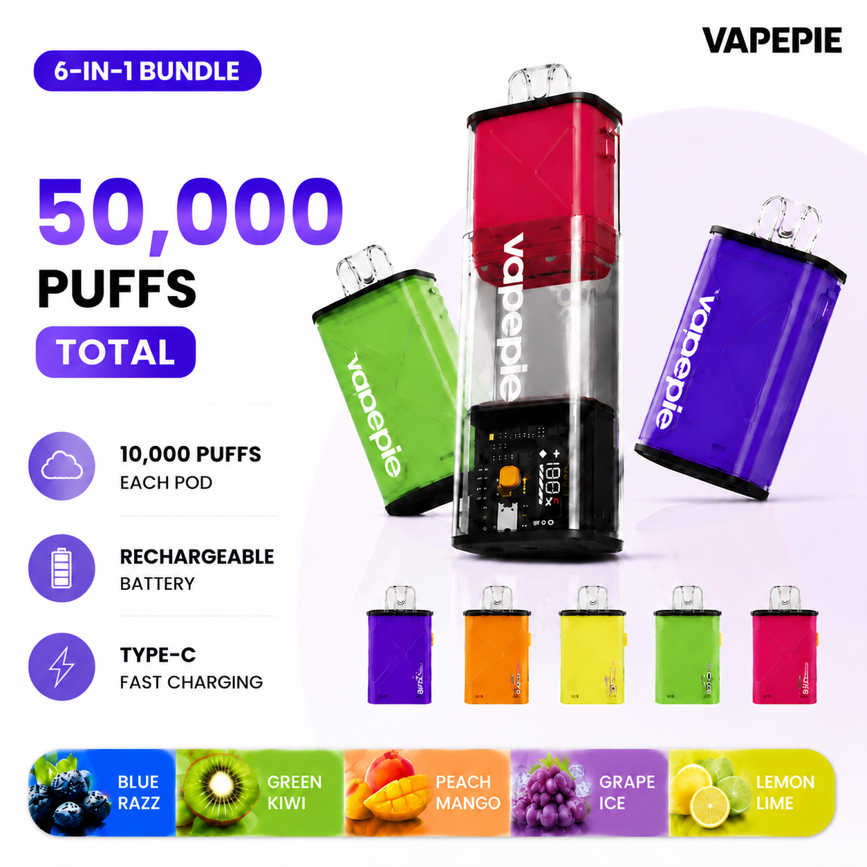 Custom Combo Package ( FlexSwitch 10K Puffs Refillable Pod Device With 5×10K Puffs Pods)