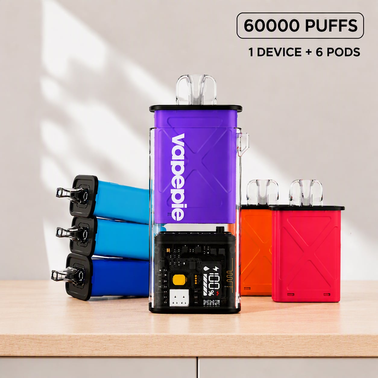 Vapepie 60K Replaceable Pod Kit (1 Device + 6 Pods)