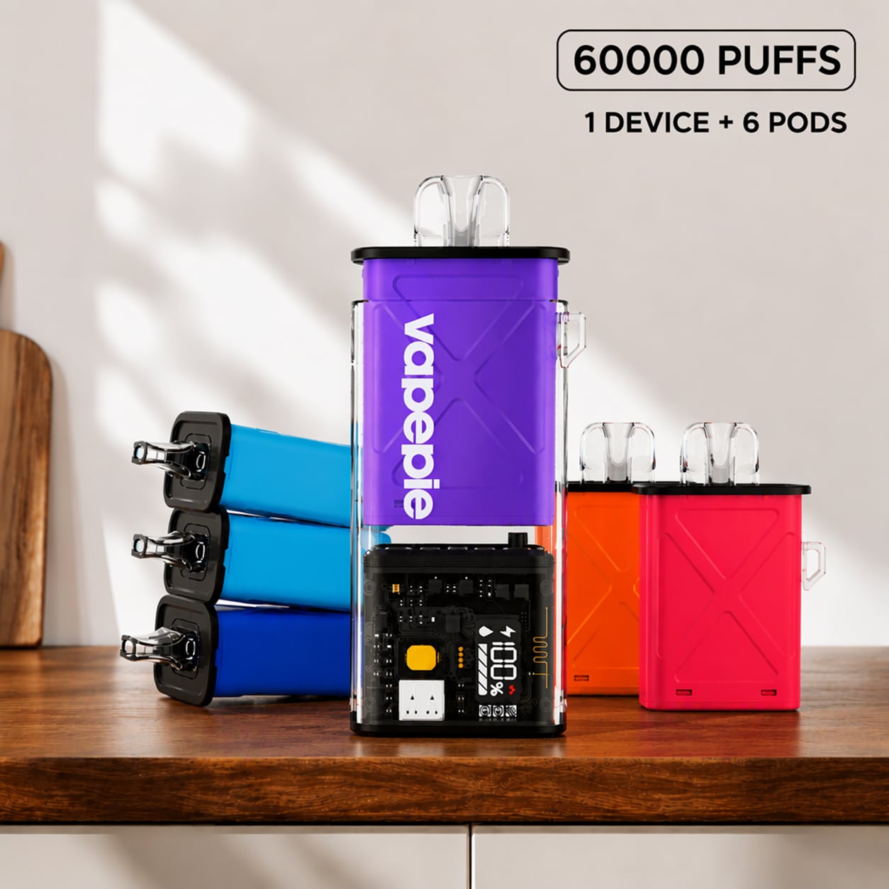 Vapepie 60K Replaceable Pod Kit (1 Device + 6 Pods)