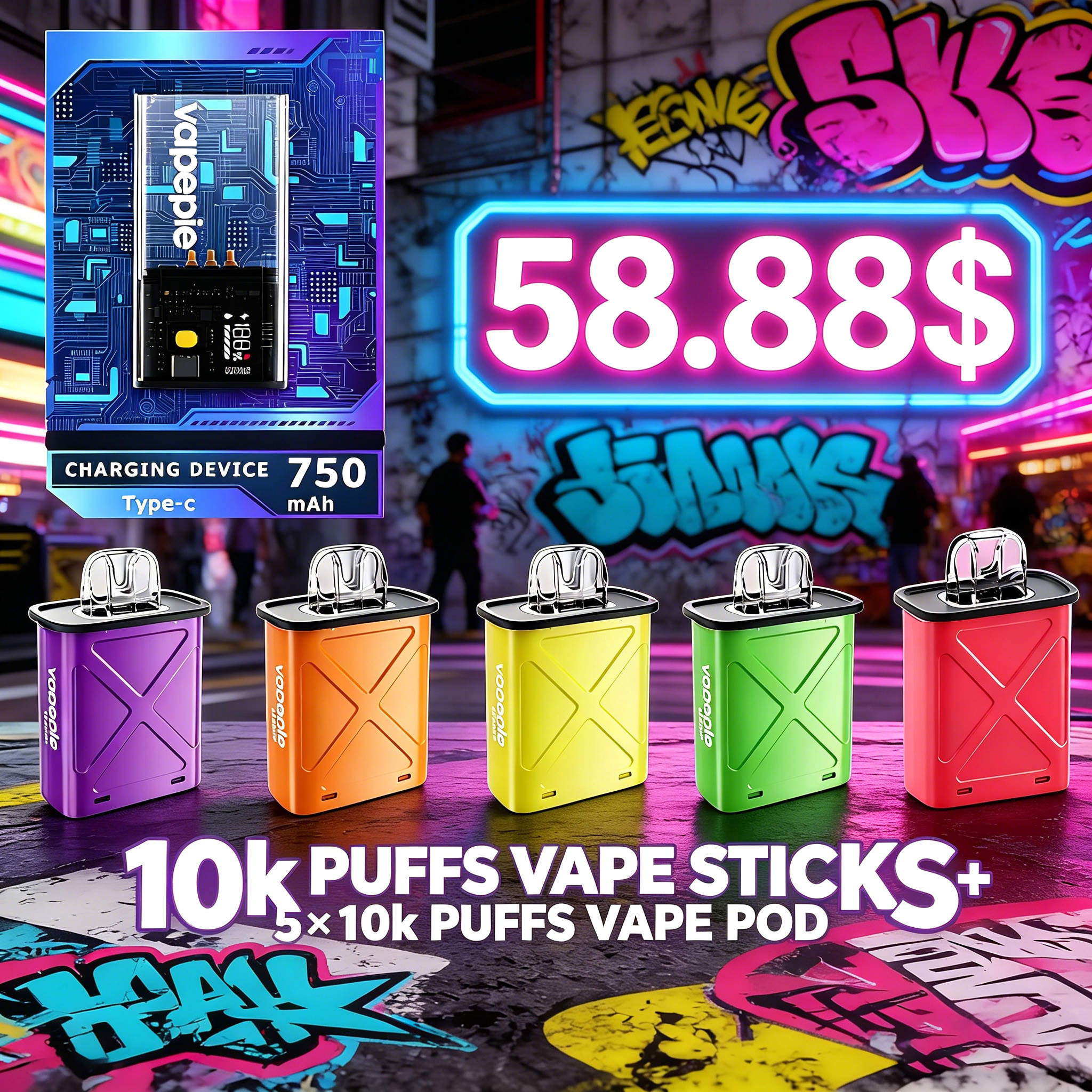 Custom Combo Package ( FlexSwitch 10000 Puffs Refillable Pod Vape With 5*10000 Puffs Pod)