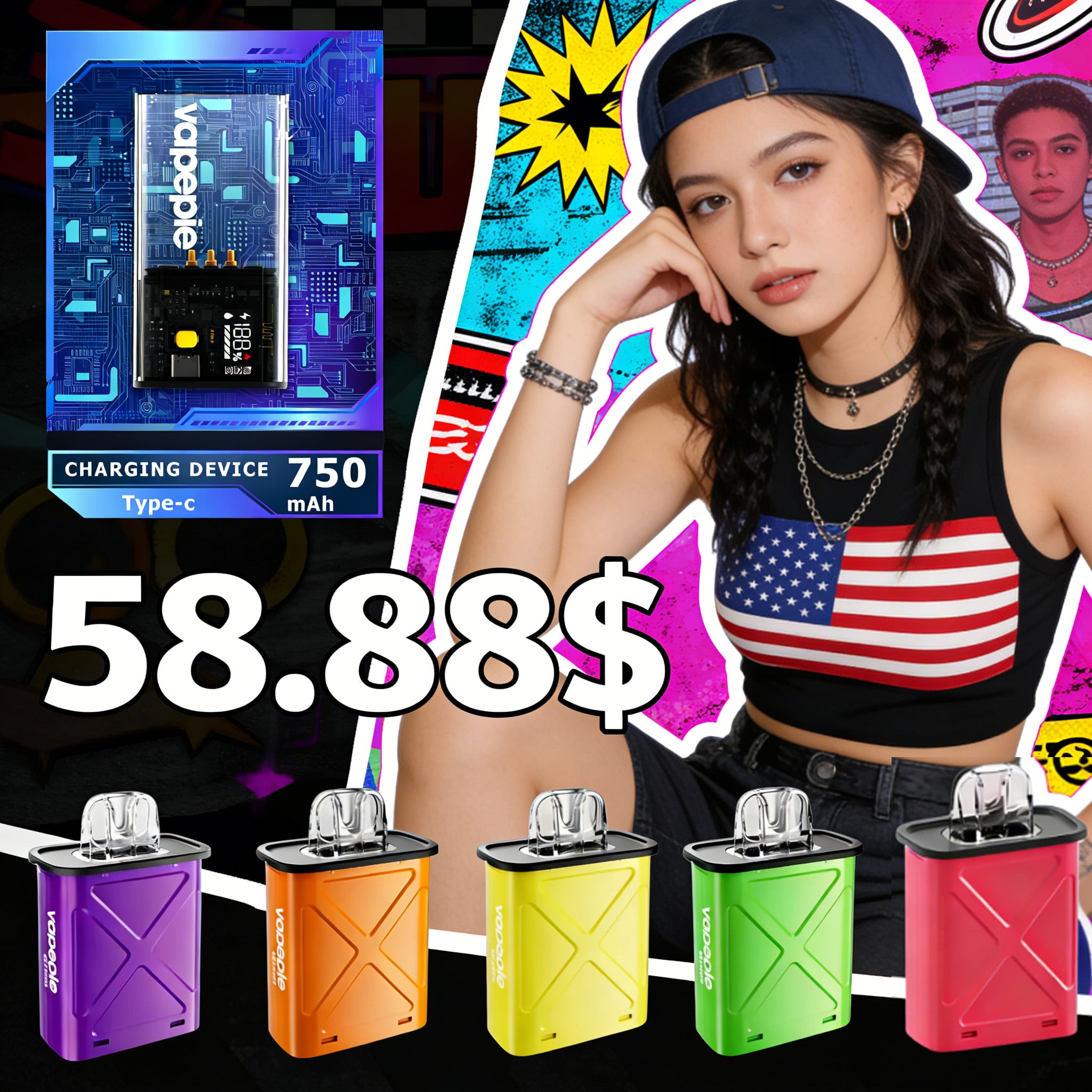 Custom Combo Package-🇺🇸Vapepie FlexSwitch 10000 Puff Refillable Pod Vape With 5 10000 Puff Pod（Multiple flavors are available）More intelligent, more eco-friendly, more economical.