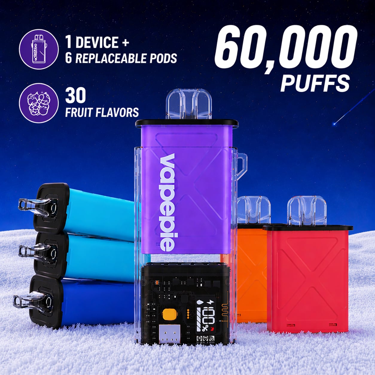 Vapepie 60K Replaceable Pod Kit (1 Device + 6 Pods)