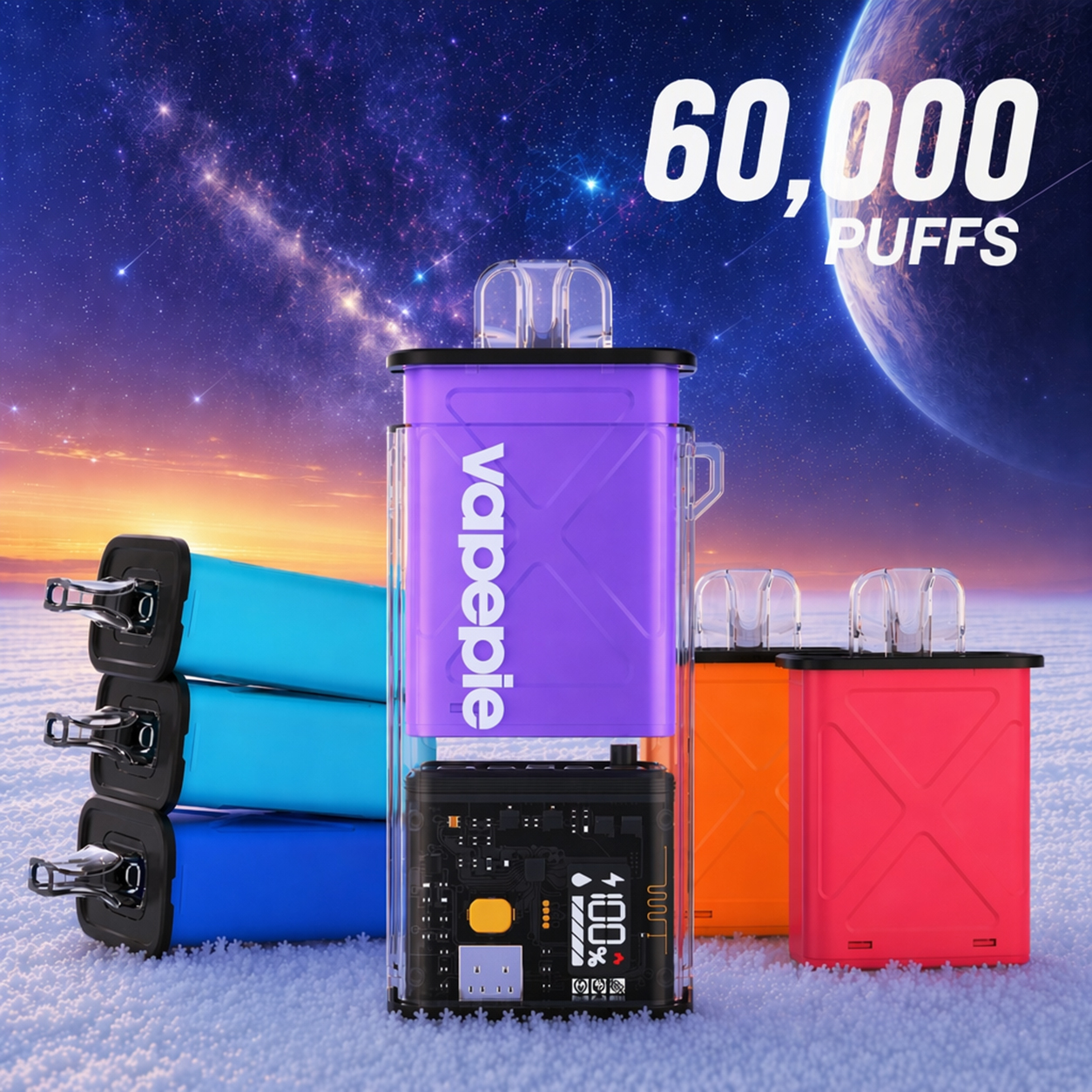 Vapepie 60K Replaceable Pod Kit (1 Device + 6 Pods)