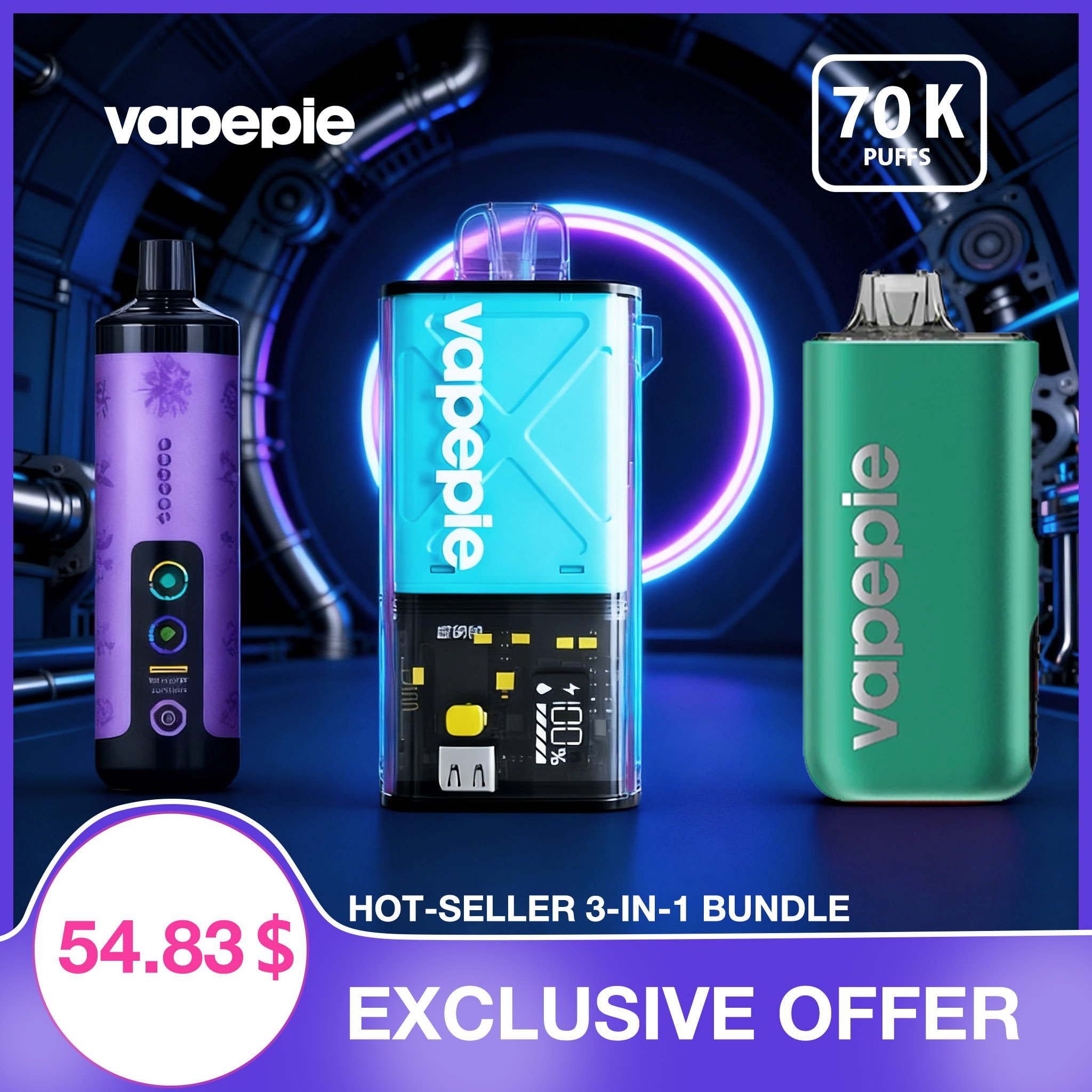 【U.S.】Vapepie 70000 Puffs Disposable Vape – Popular Triple Pack | Fast Shipping from California
