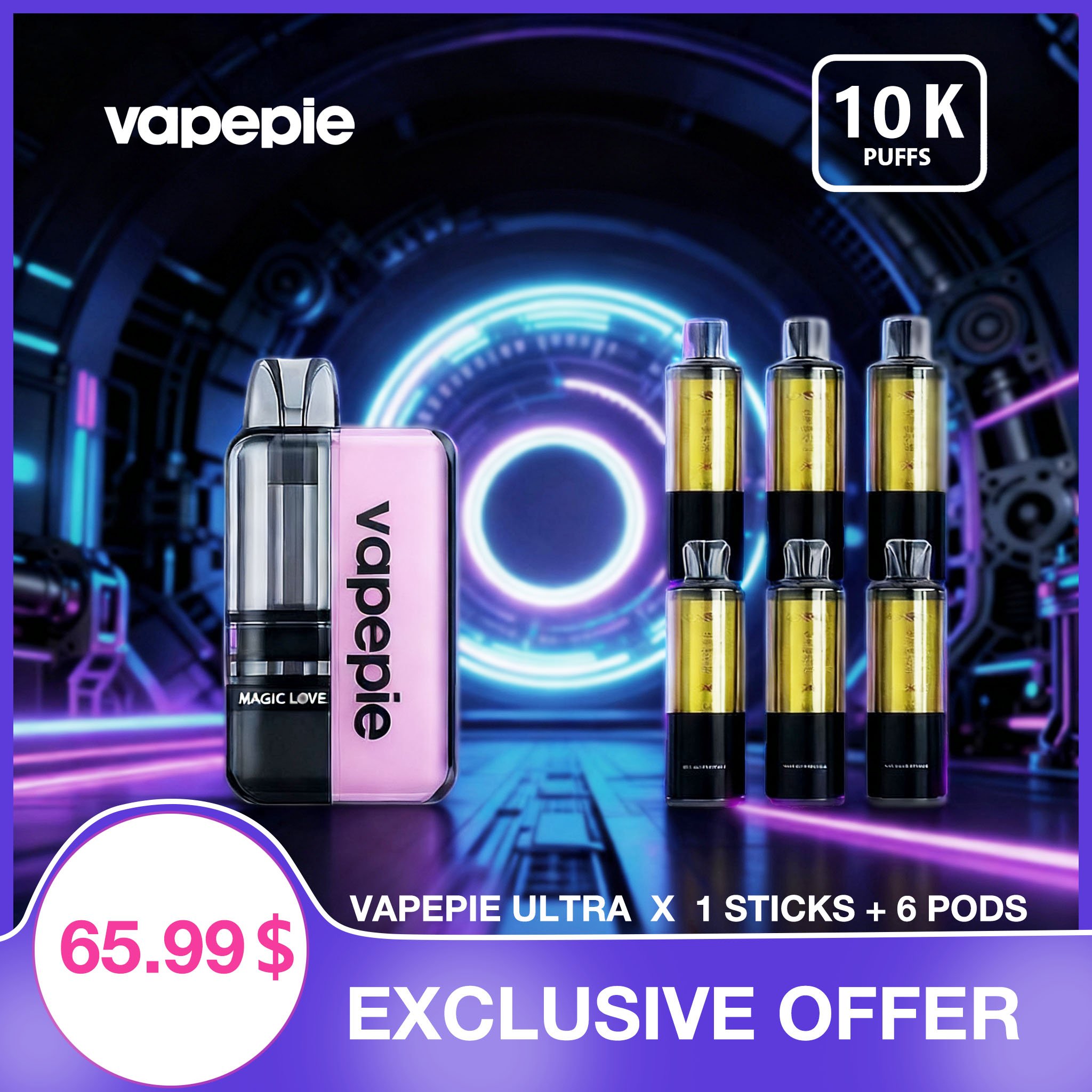 【U.S.】Vapepie 105000 Puffs Ultra X Starter Kit Disposable Vape - 1 Device + 6 Pods | Fast Shipping from California