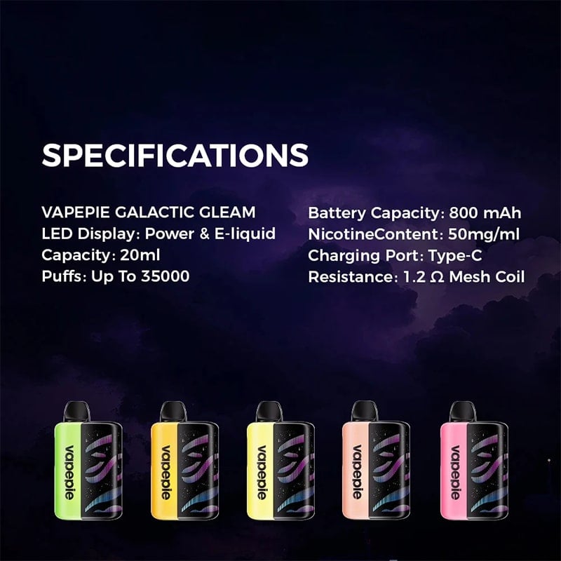 VAPEPIE Galactic Gleam 35000 Puffs Disposable Vape - Stunning Glow Effects,Massive Capacity