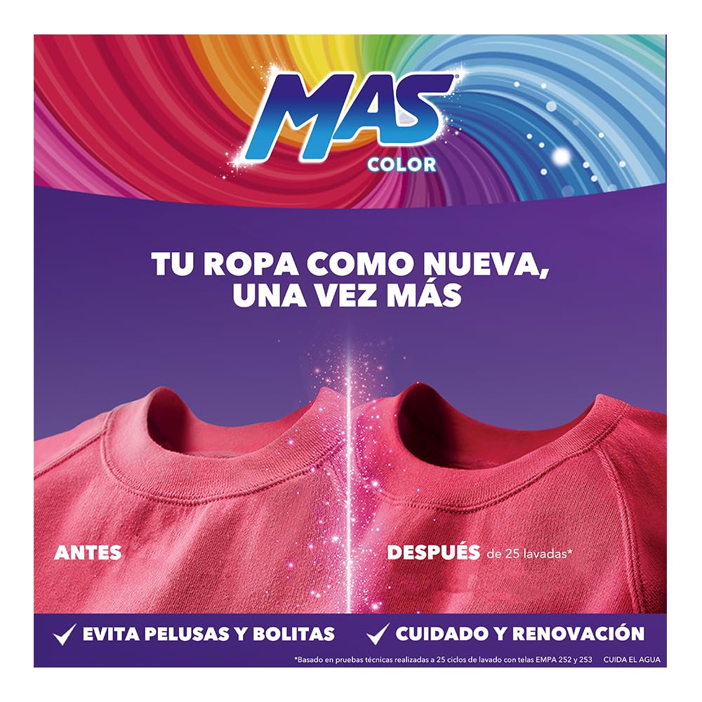 MAS Color - Detergente Líquido para el Cuidado de la Ropa Color Intenso 6.64L (88 porciones)