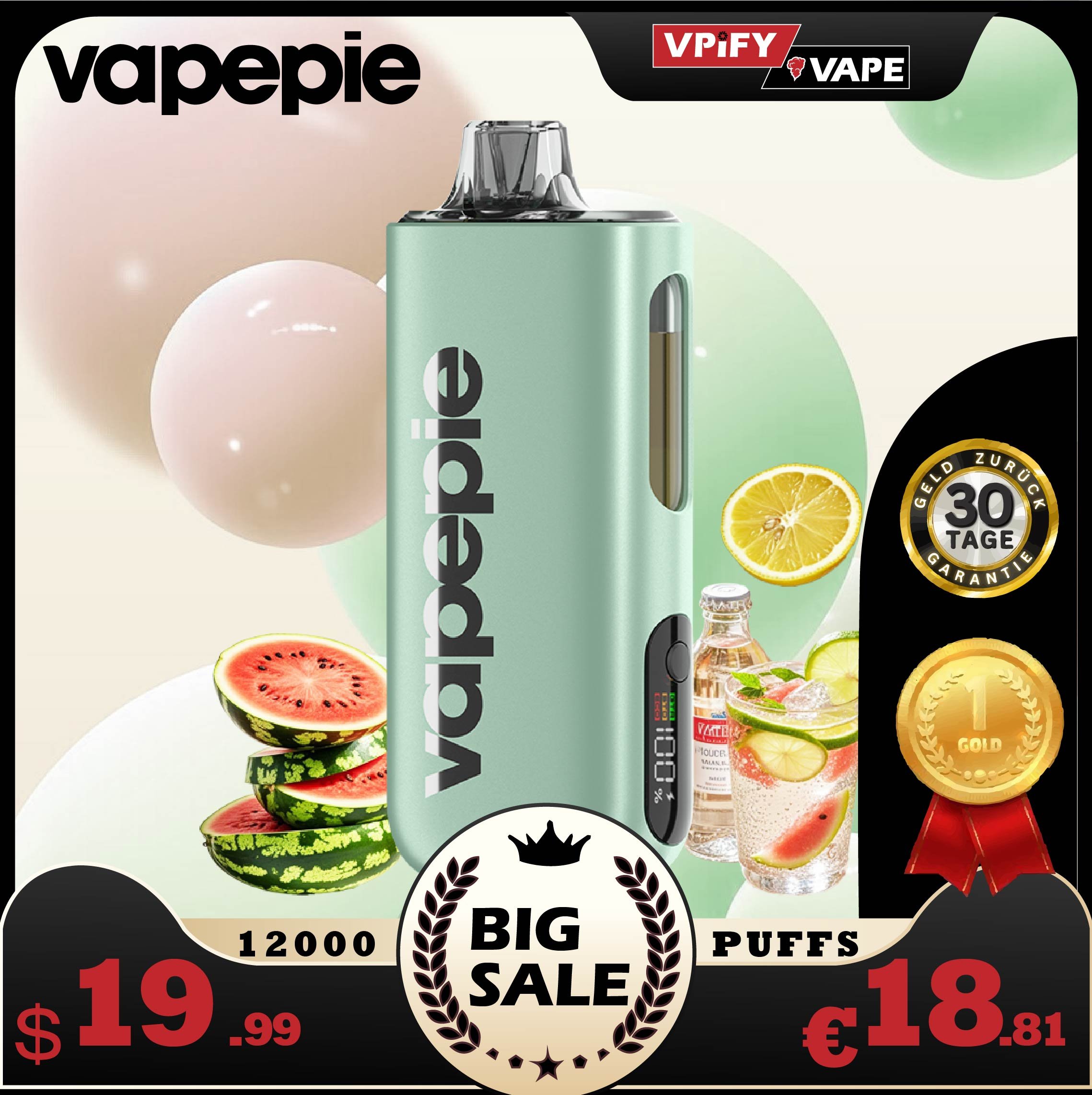 VAPEPIE Max 40000 PUFFS - WATERMELONLEMON SPARKLING WATER