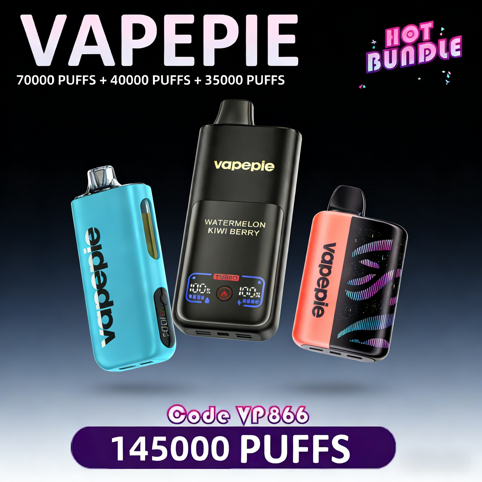 【145000 Puff】Vapepie Bestselling Item × 3 (70K Puff Vape + 40K Puff Vape + 35K Puff Vape)