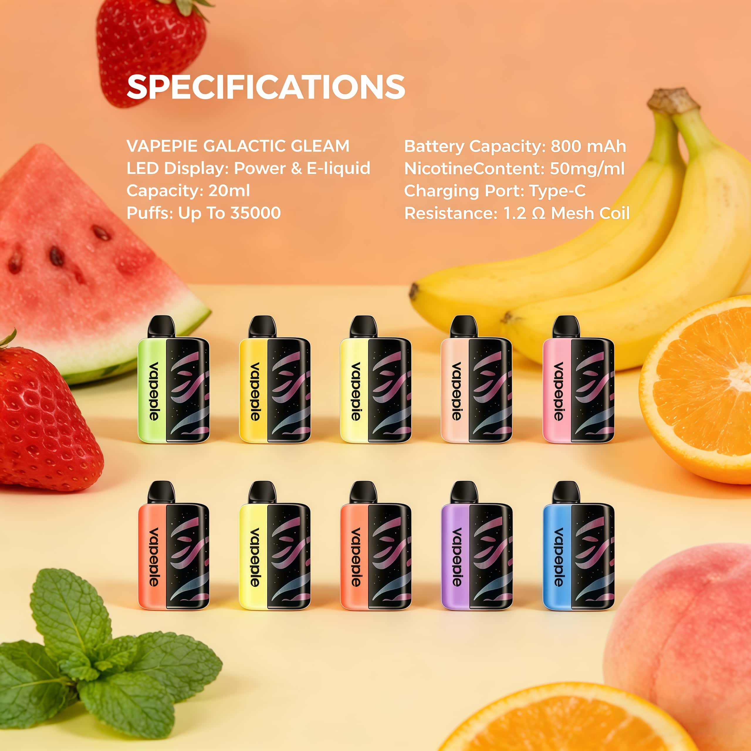 【USA】VapePie Galactic Gleam 35000 Puff Disposable Vape - Smart LED Display | U.S. Warehouse Fast Delivery